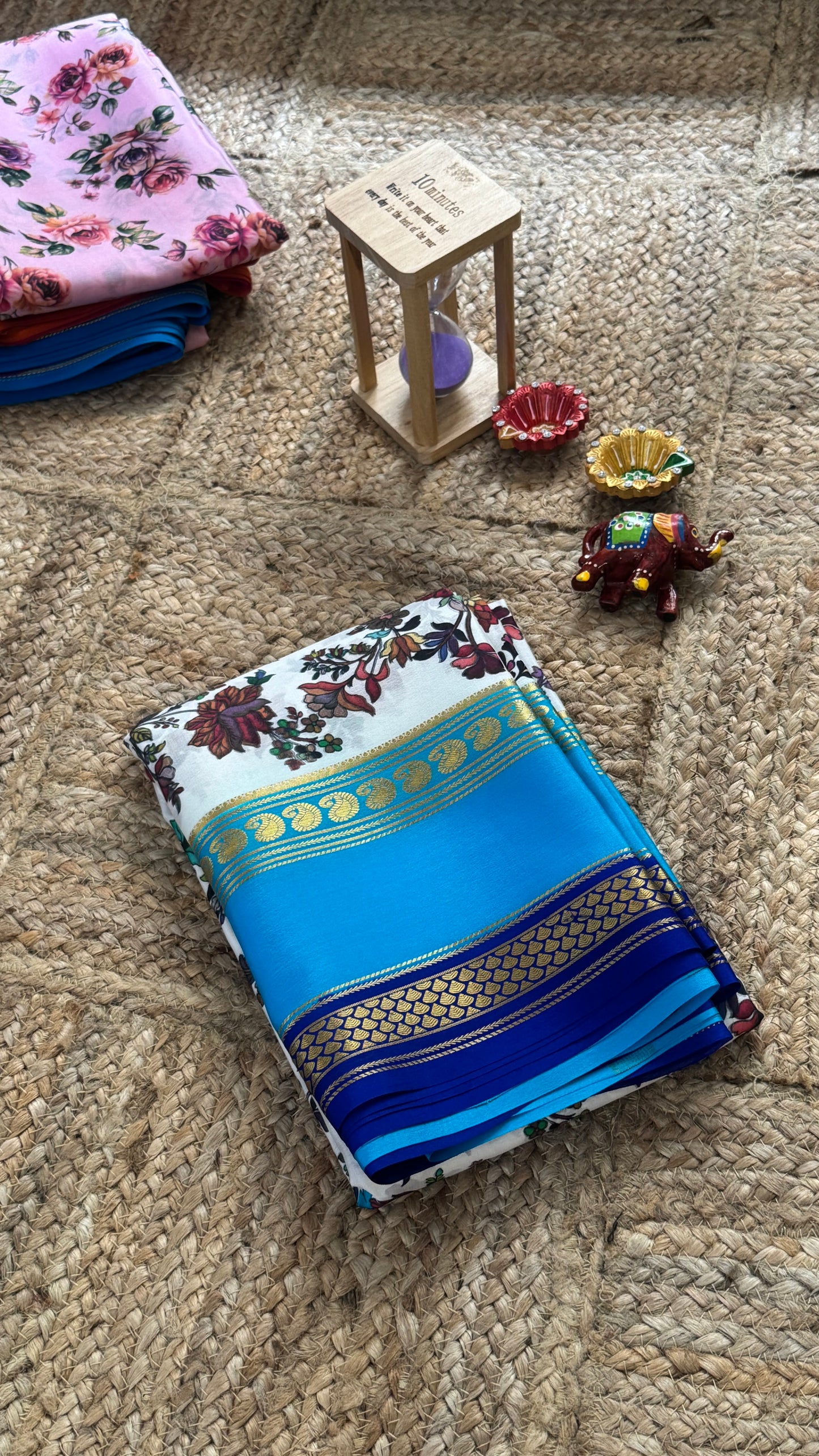 Pure Mysore Silk Saree - Piping Bentex Printed - Blue