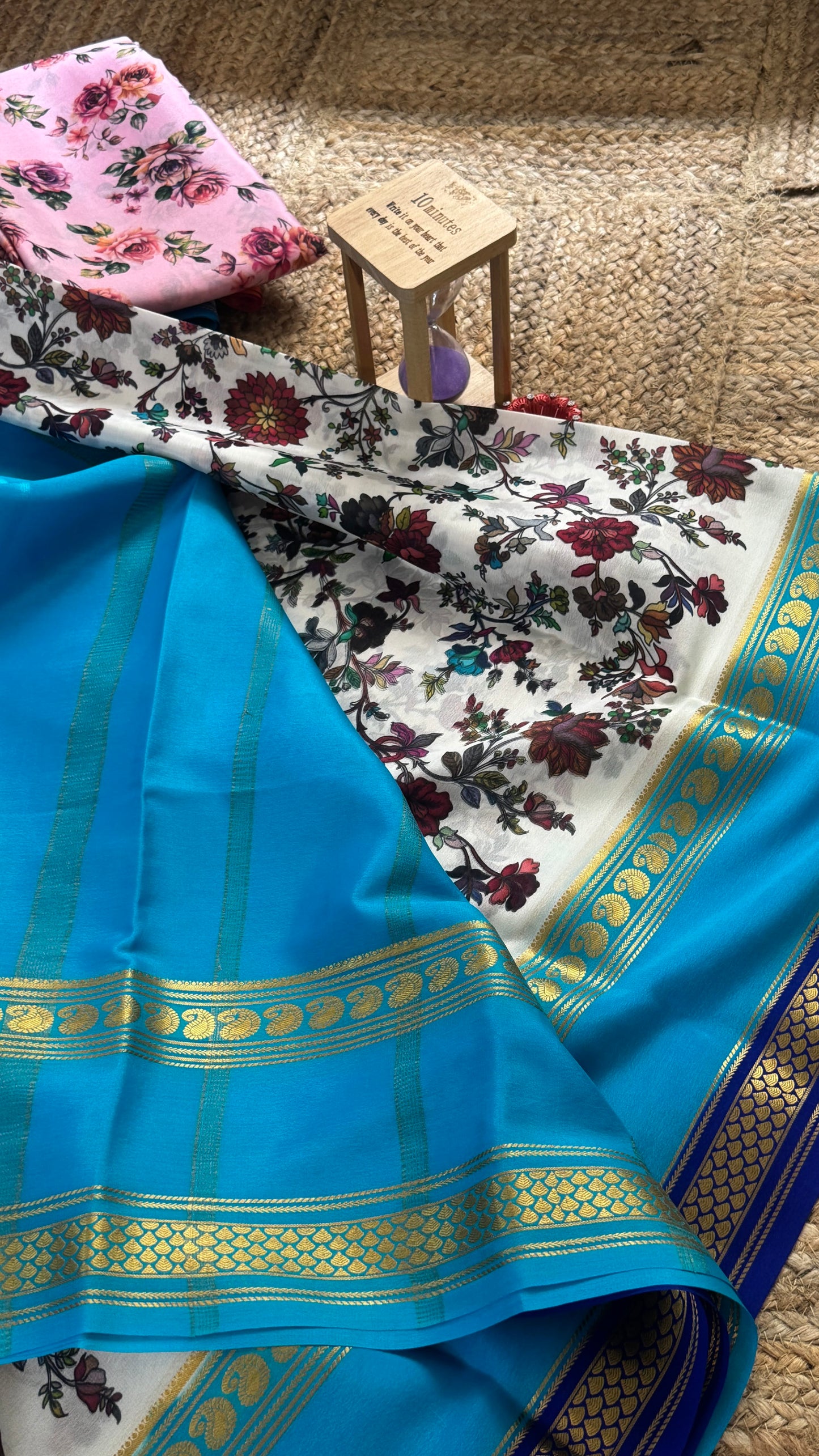 Pure Mysore Silk Saree - Piping Bentex Printed - Blue