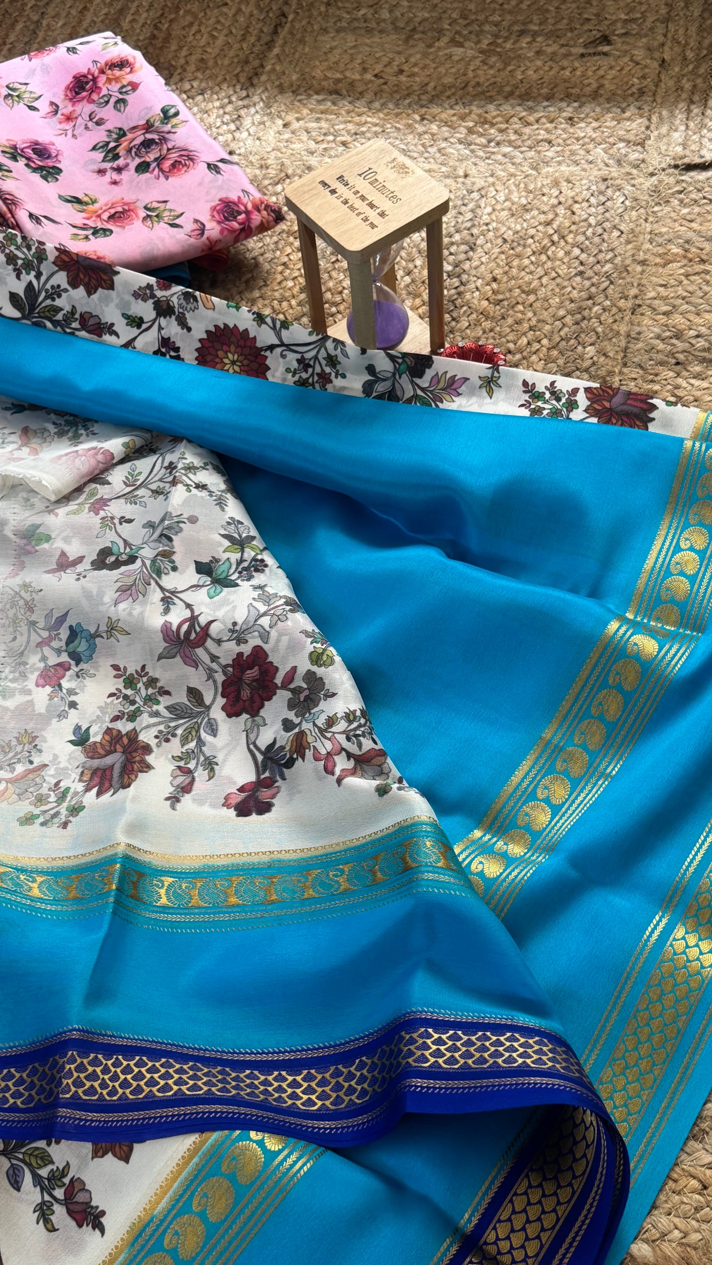 Pure Mysore Silk Saree - Piping Bentex Printed - Blue