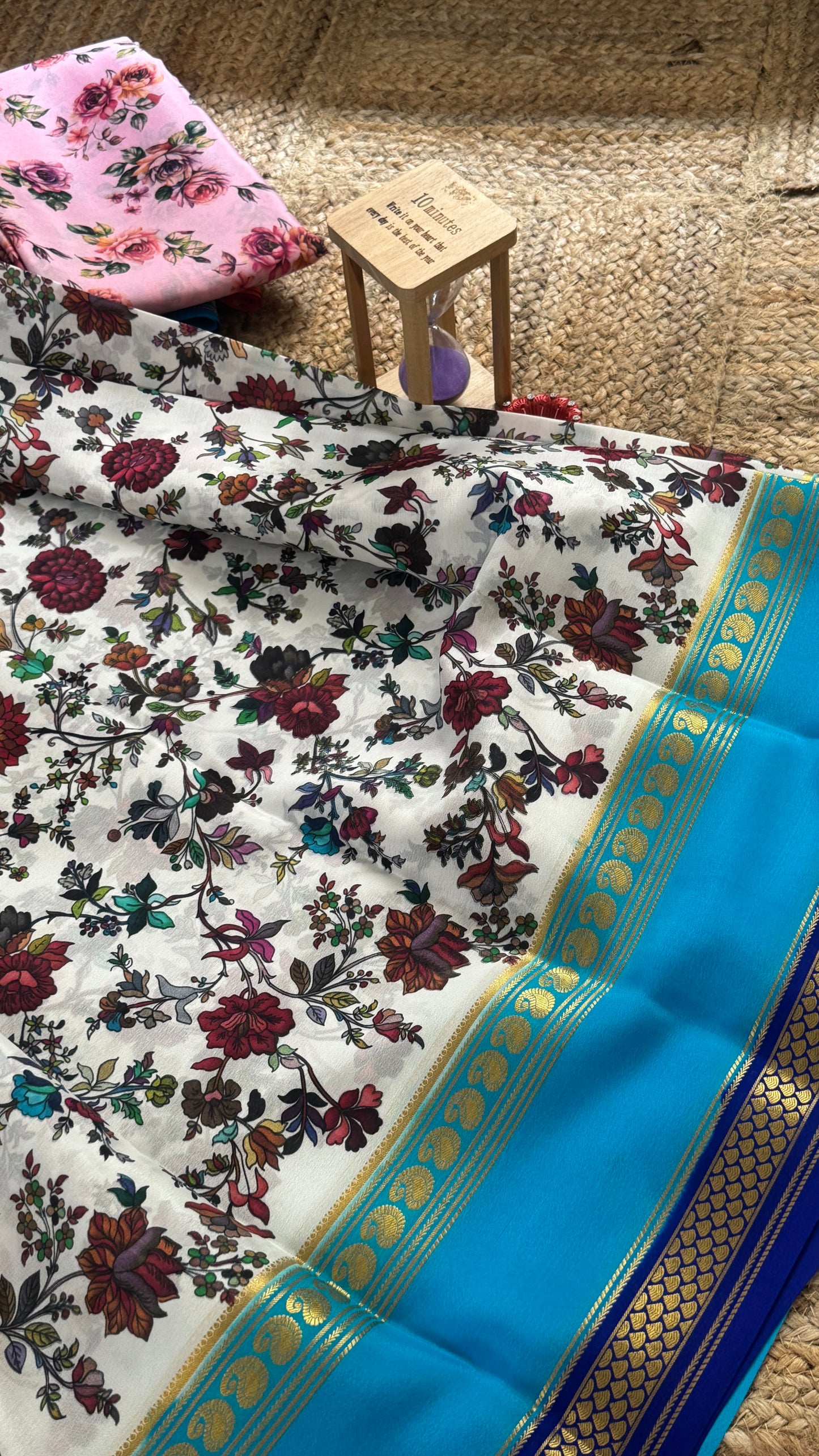 Pure Mysore Silk Saree - Piping Bentex Printed - Blue