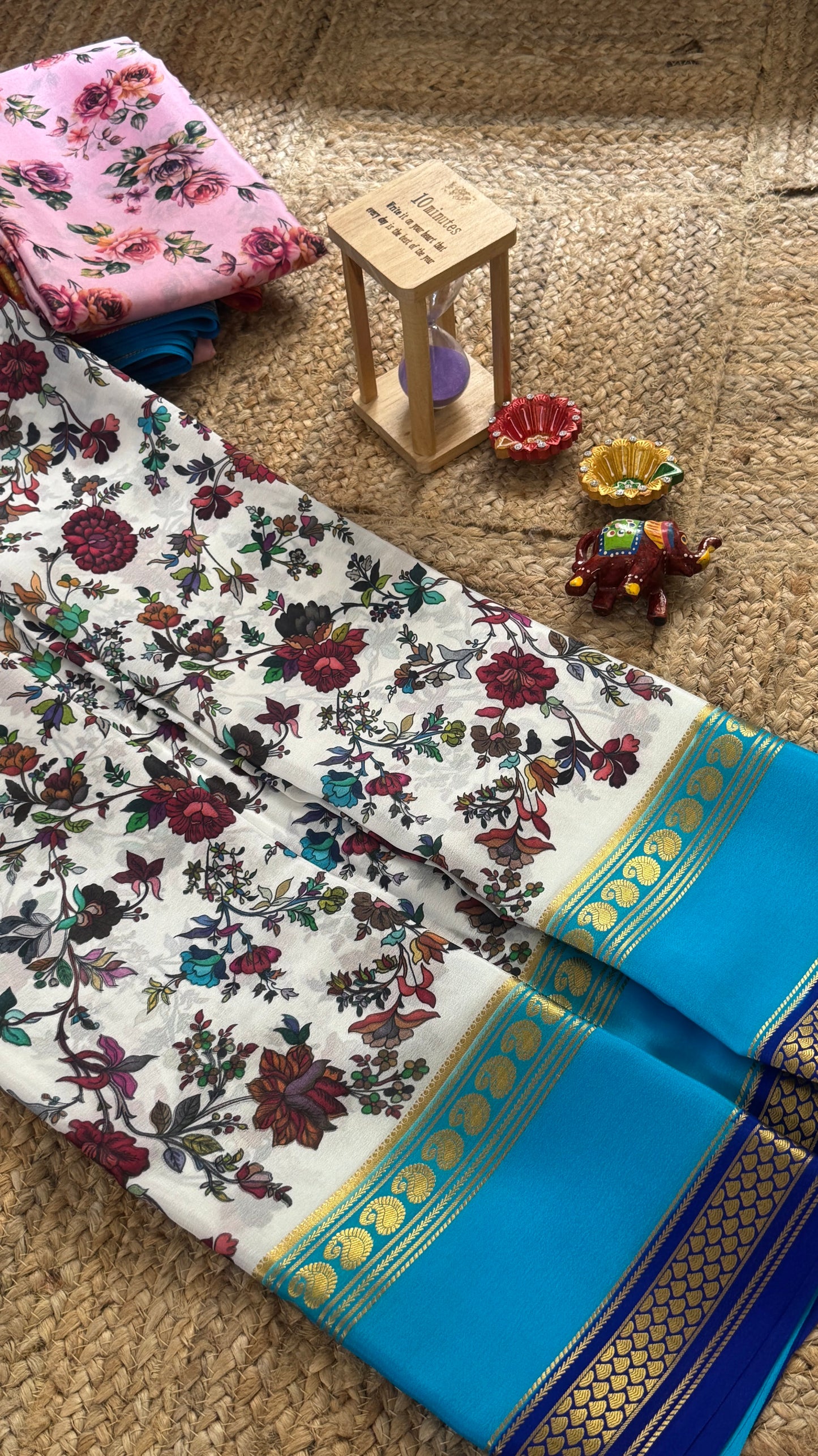 Pure Mysore Silk Saree - Piping Bentex Printed - Blue