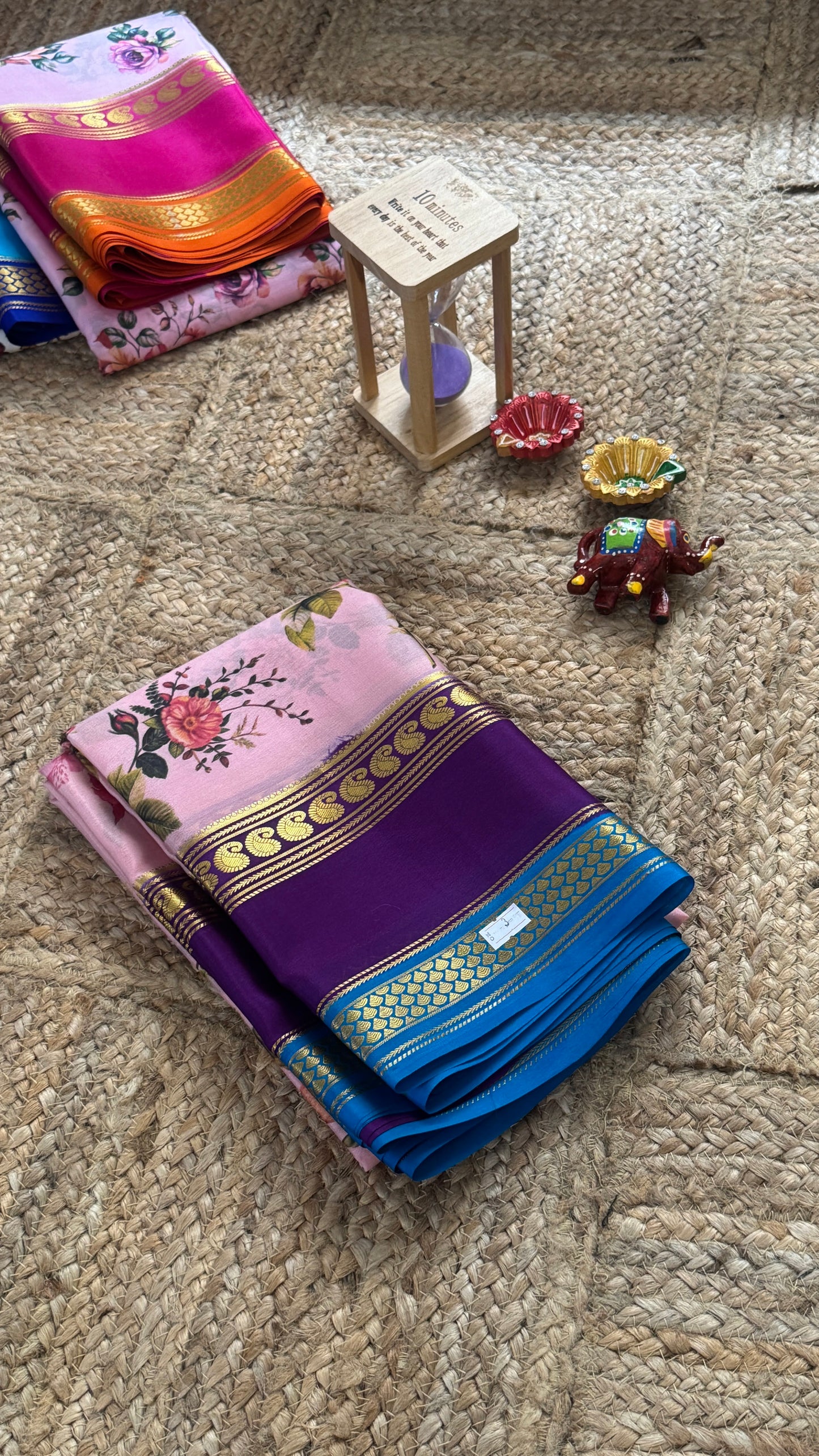 Pure Mysore Silk Saree - Piping Bentex Printed - Purple