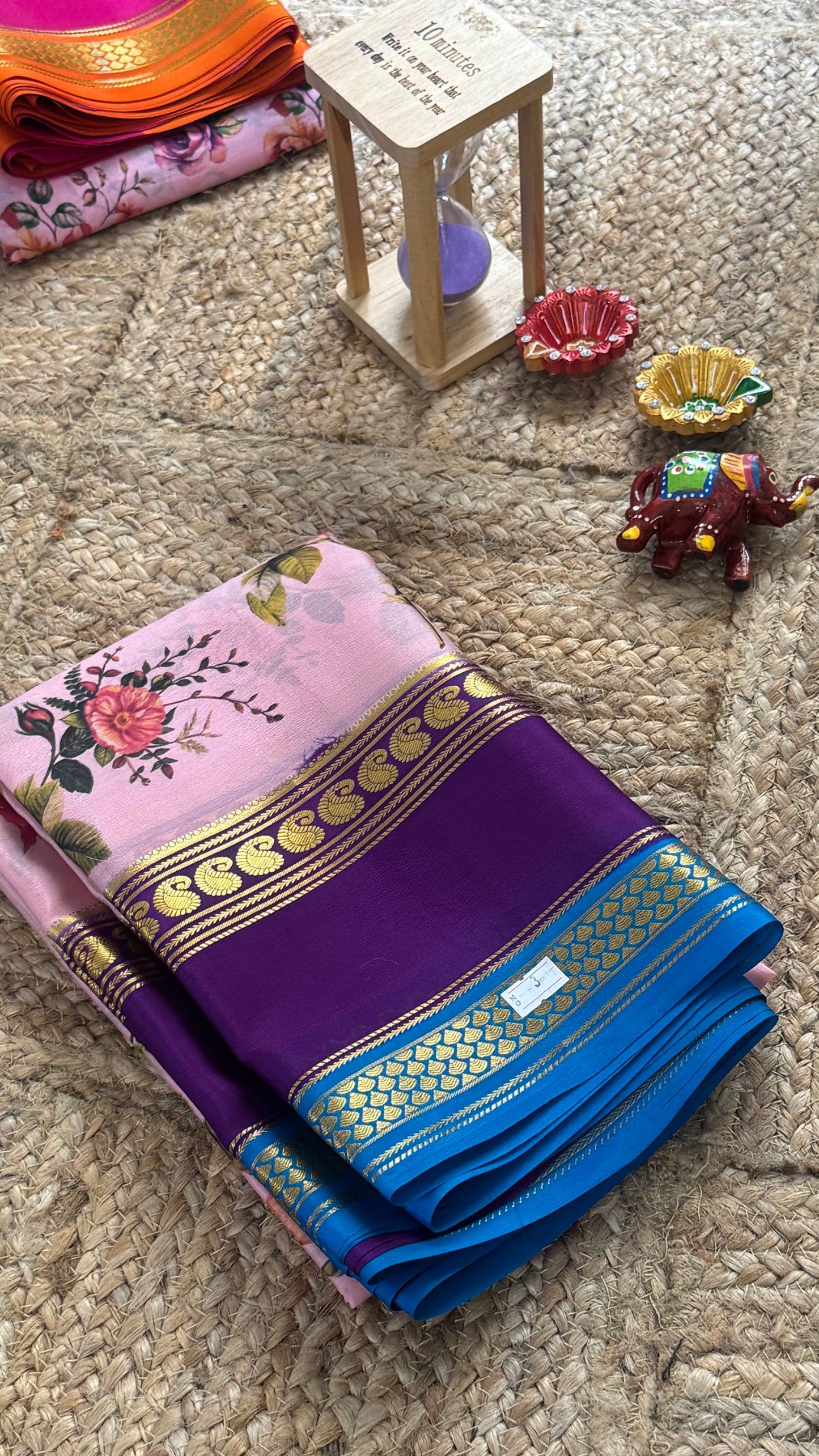Pure Mysore Silk Saree - Piping Bentex Printed - Purple