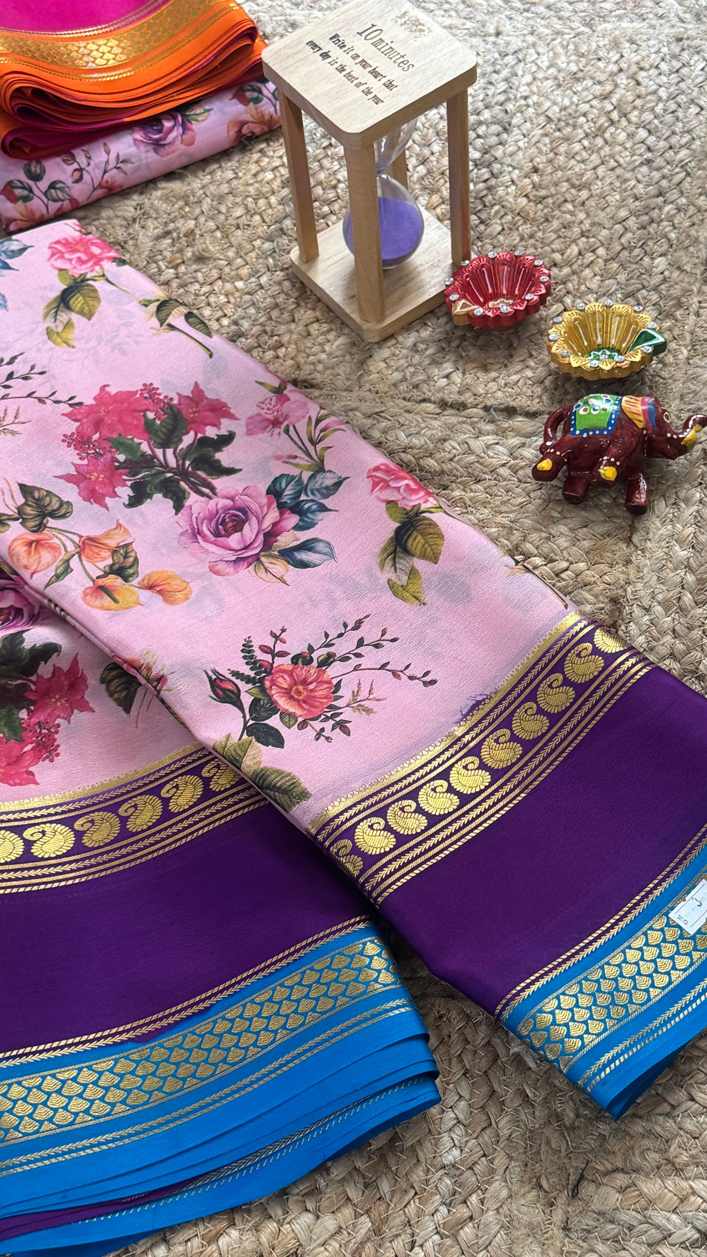Pure Mysore Silk Saree - Piping Bentex Printed - Purple