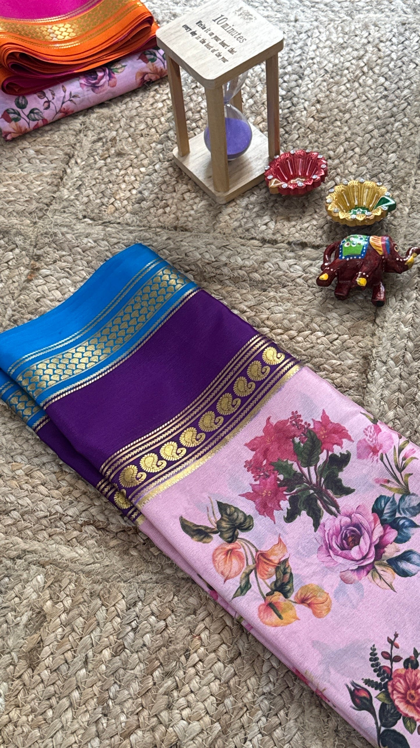 Pure Mysore Silk Saree - Piping Bentex Printed - Purple