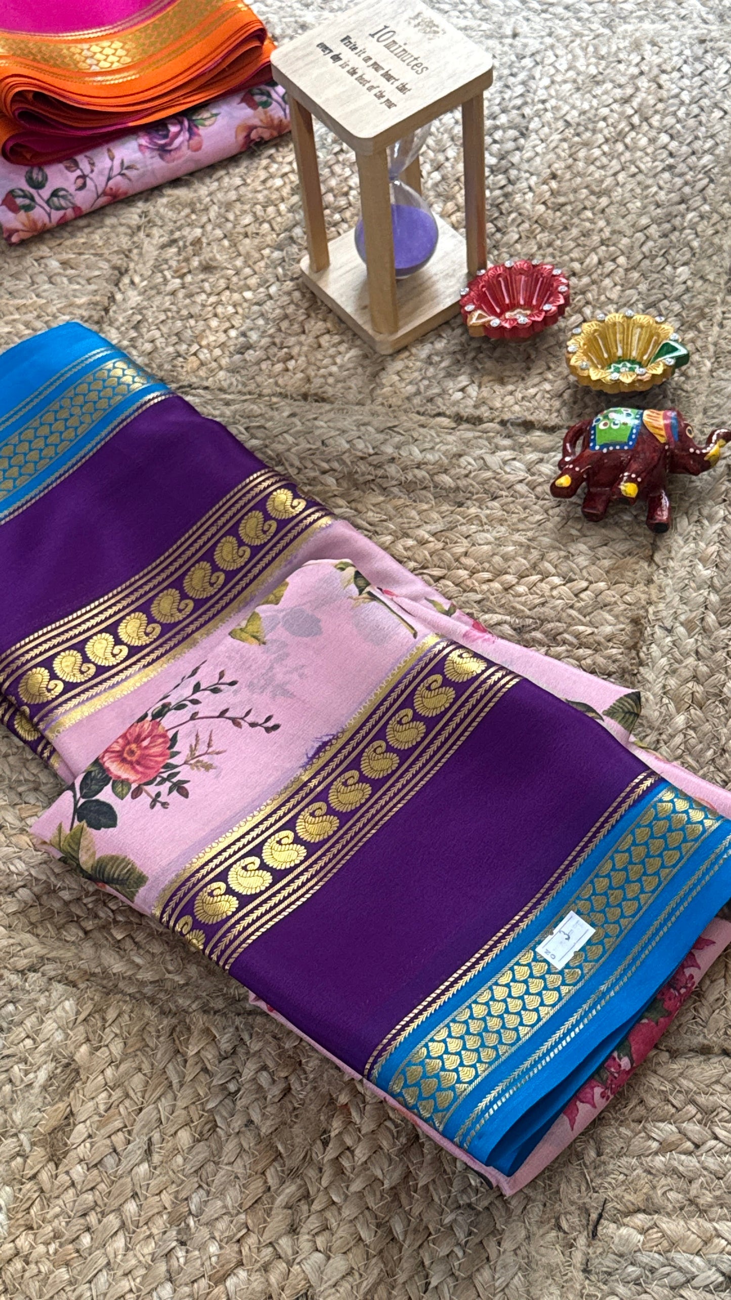 Pure Mysore Silk Saree - Piping Bentex Printed - Purple