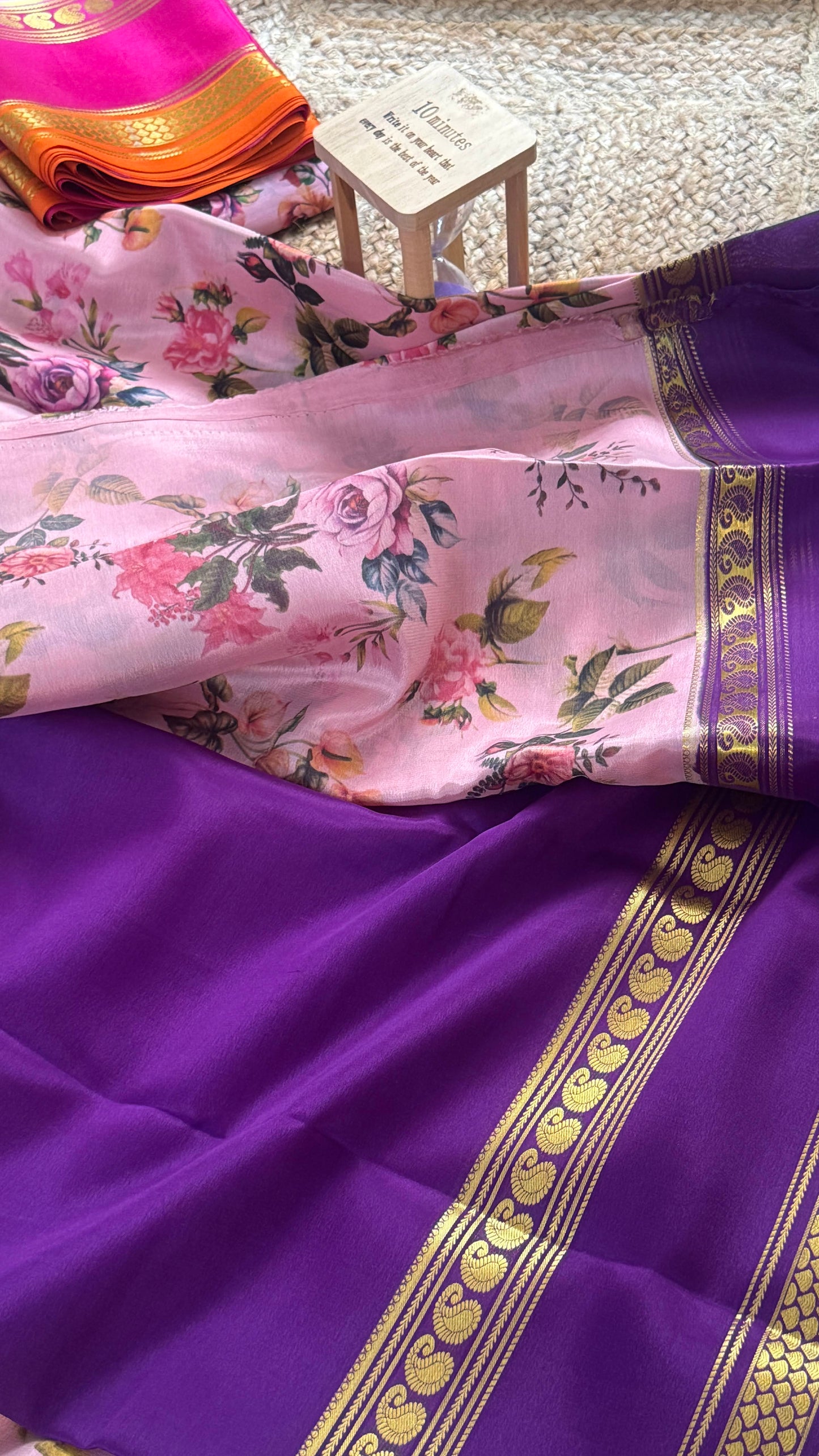 Pure Mysore Silk Saree - Piping Bentex Printed - Purple
