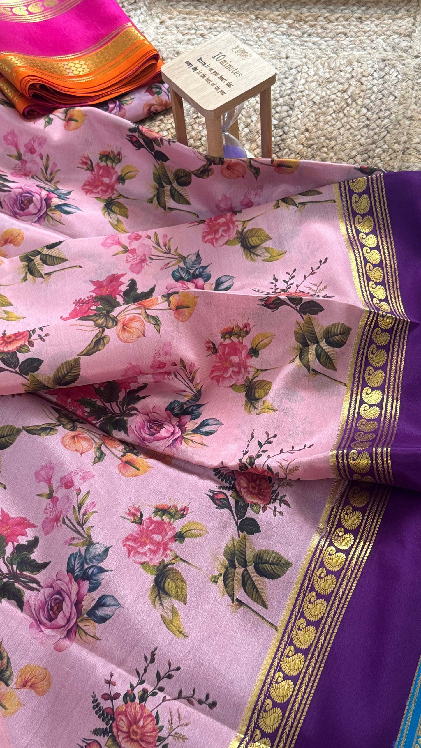 Pure Mysore Silk Saree - Piping Bentex Printed - Purple