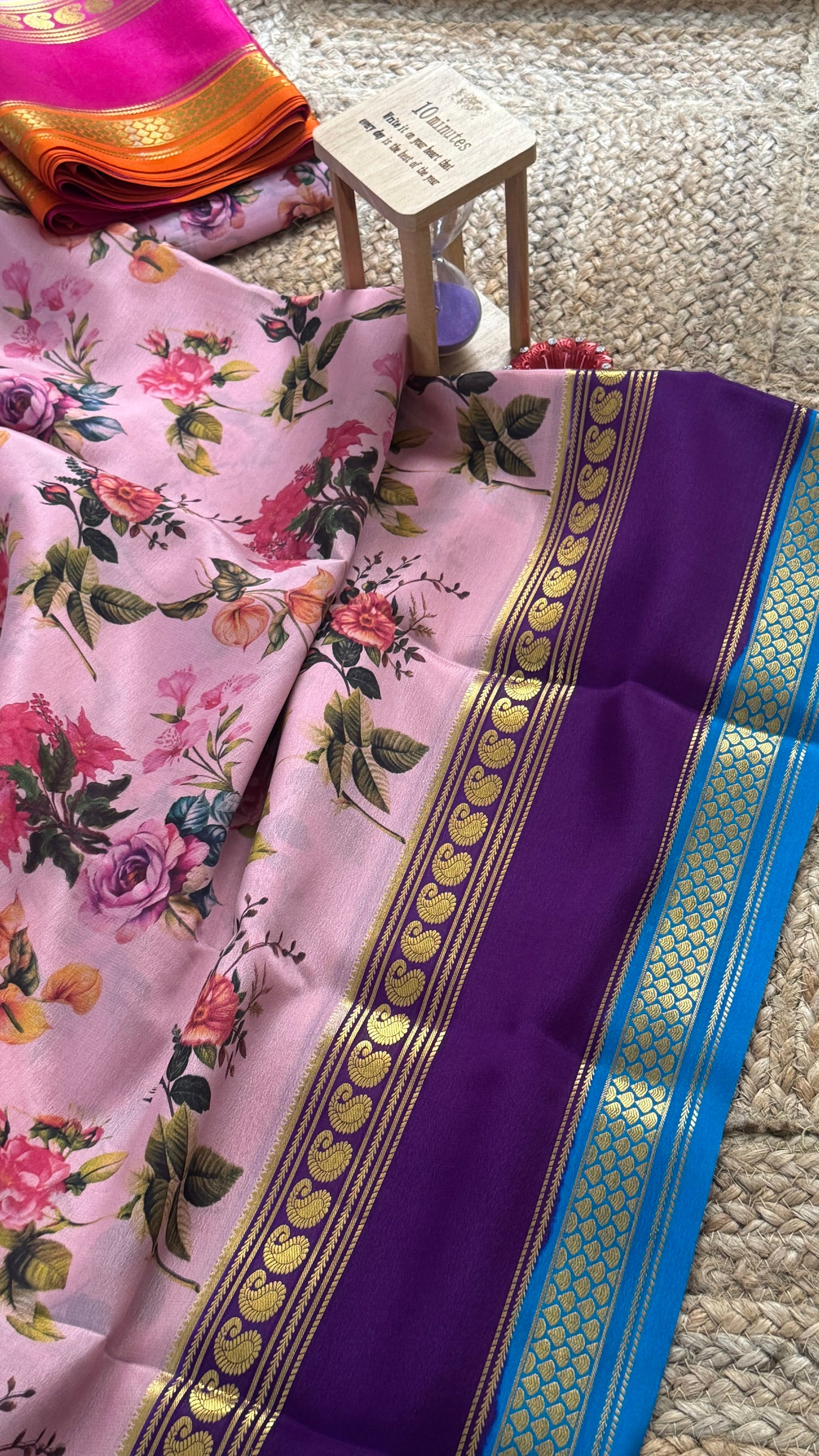 Pure Mysore Silk Saree - Piping Bentex Printed - Purple