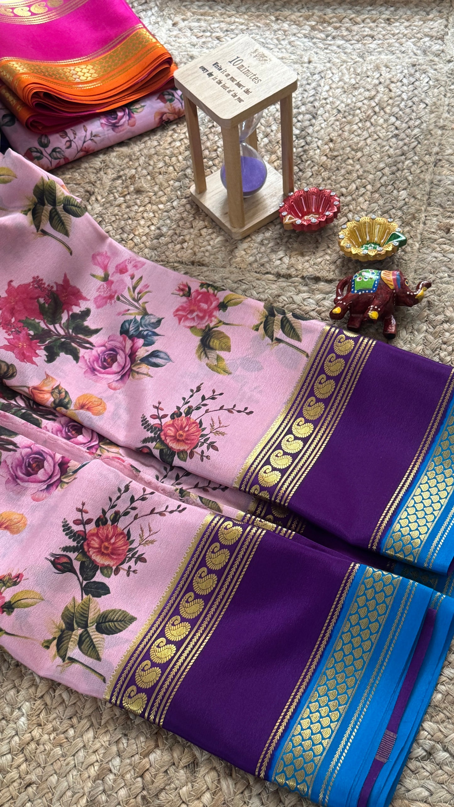 Pure Mysore Silk Saree - Piping Bentex Printed - Purple