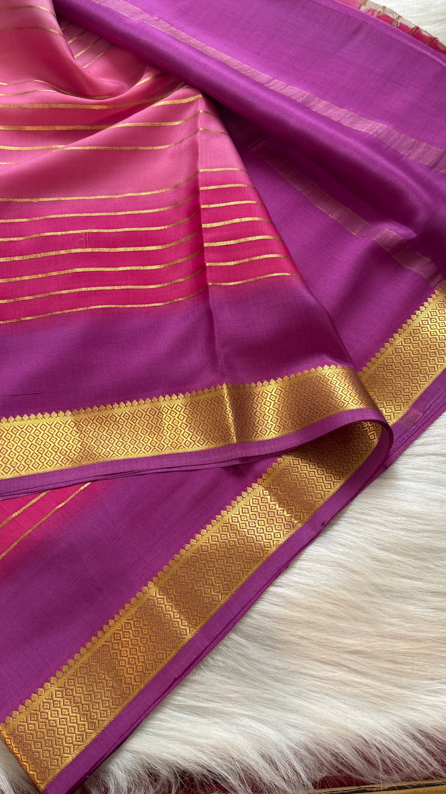 Pure Mysore Silk Sarees - Bespoke Drapes - Pink and Purplee
