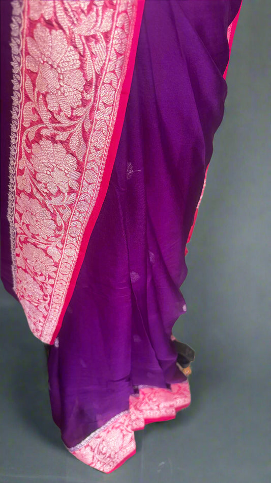 Premium Pure Chiffon Saree - Purple