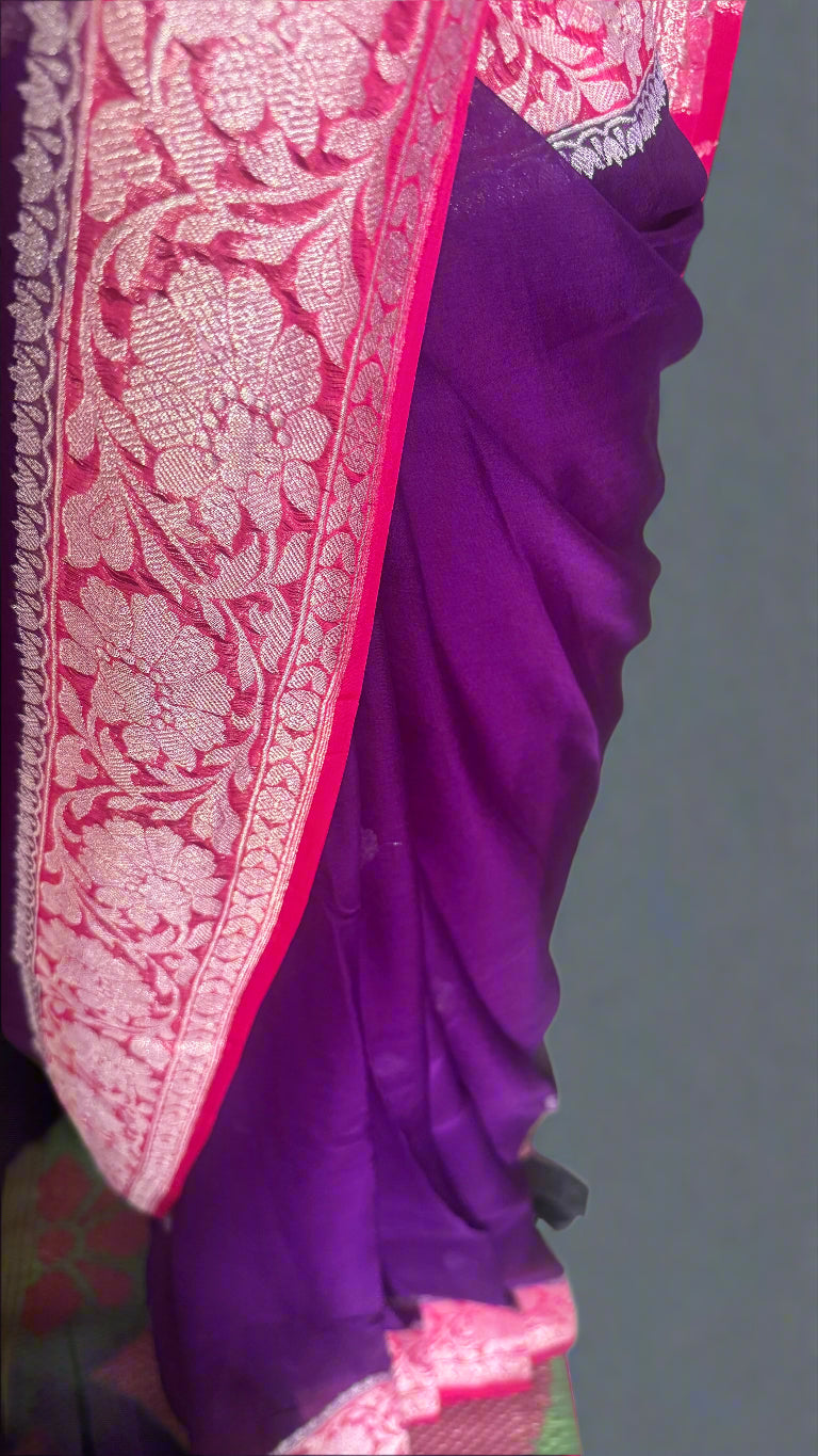 Premium Pure Chiffon Saree - Purple