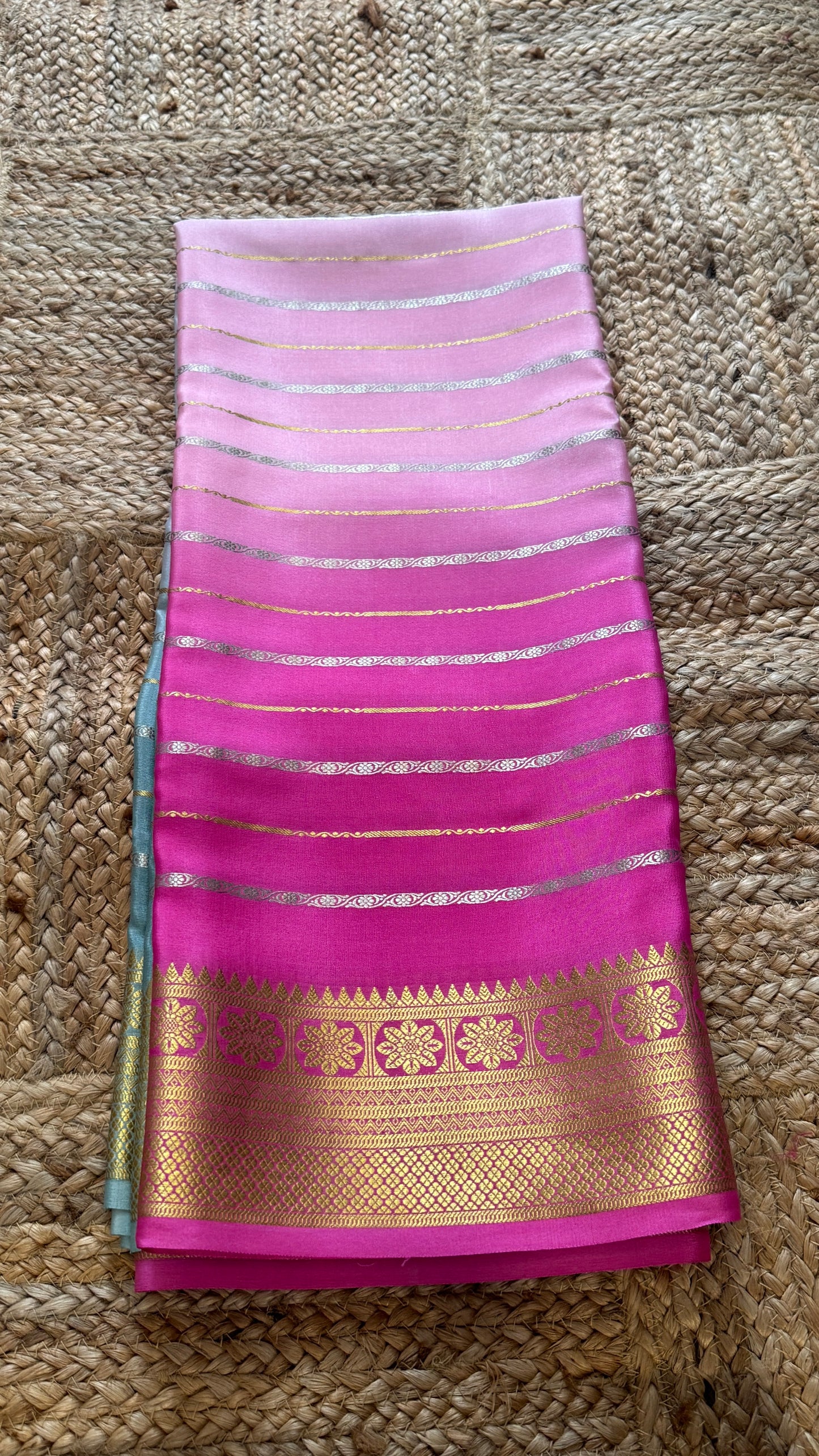 Pure Mysore Silk Sarees - Bespoke Brush Dyeing - Pink and Teal
