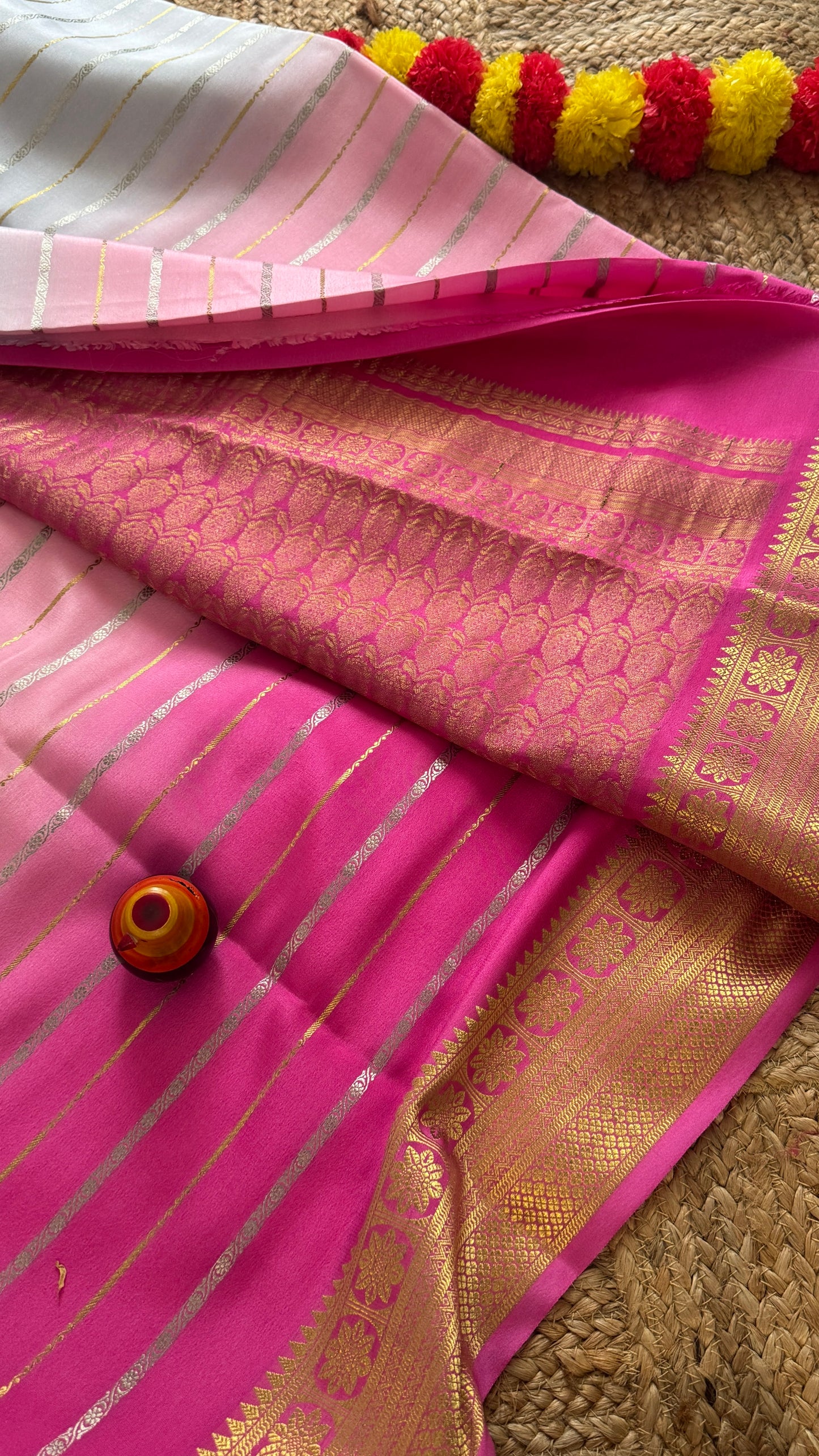 Pure Mysore Silk Sarees - Bespoke Brush Dyeing - Pink and Teal