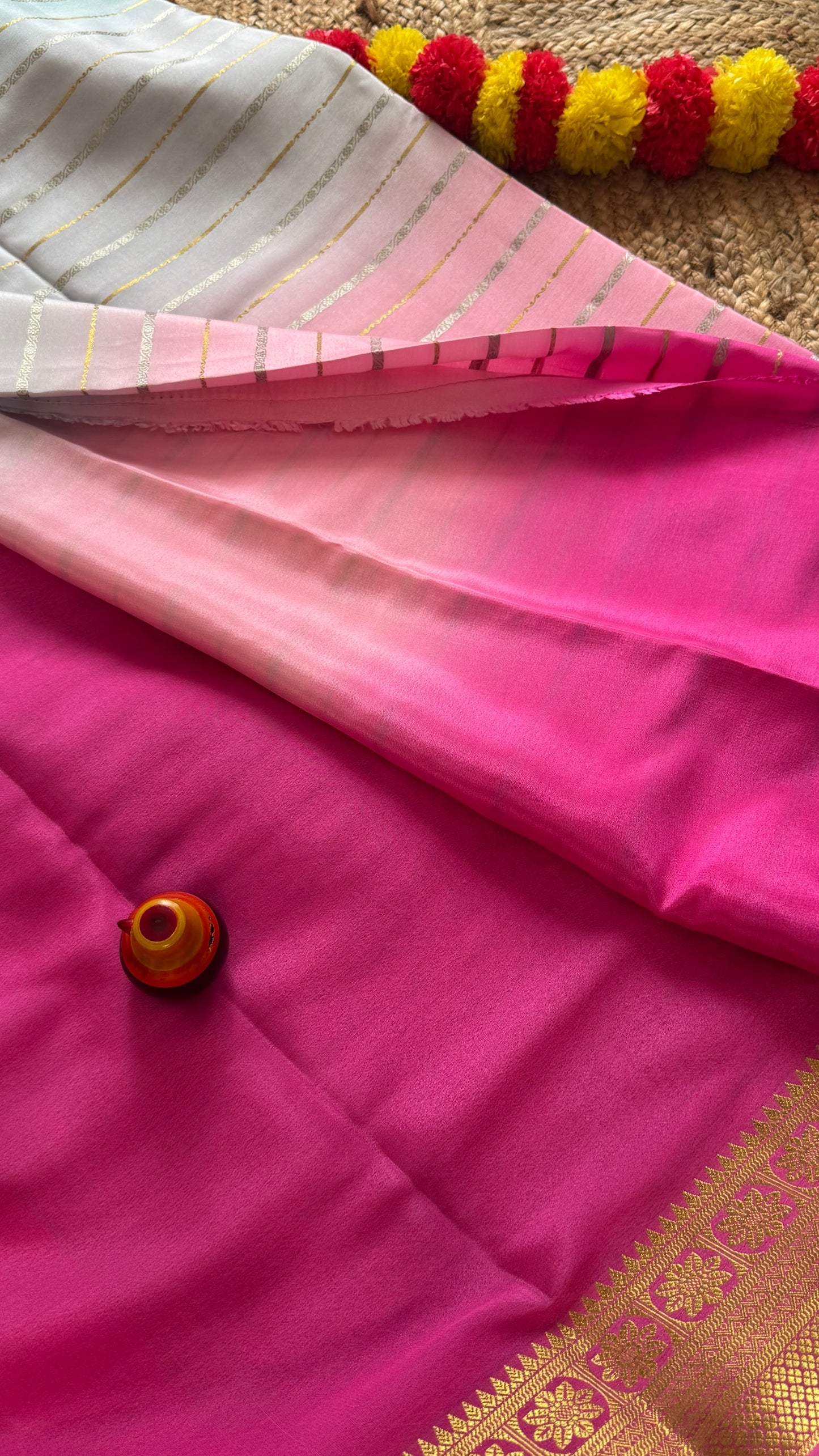 Pure Mysore Silk Sarees - Bespoke Brush Dyeing - Pink and Teal