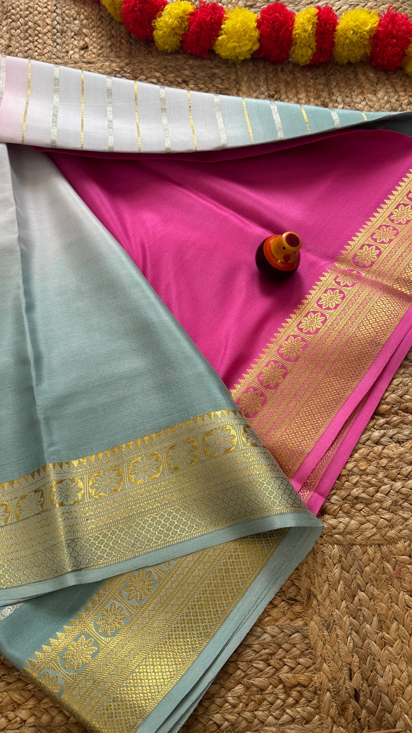 Pure Mysore Silk Sarees - Bespoke Brush Dyeing - Pink and Teal