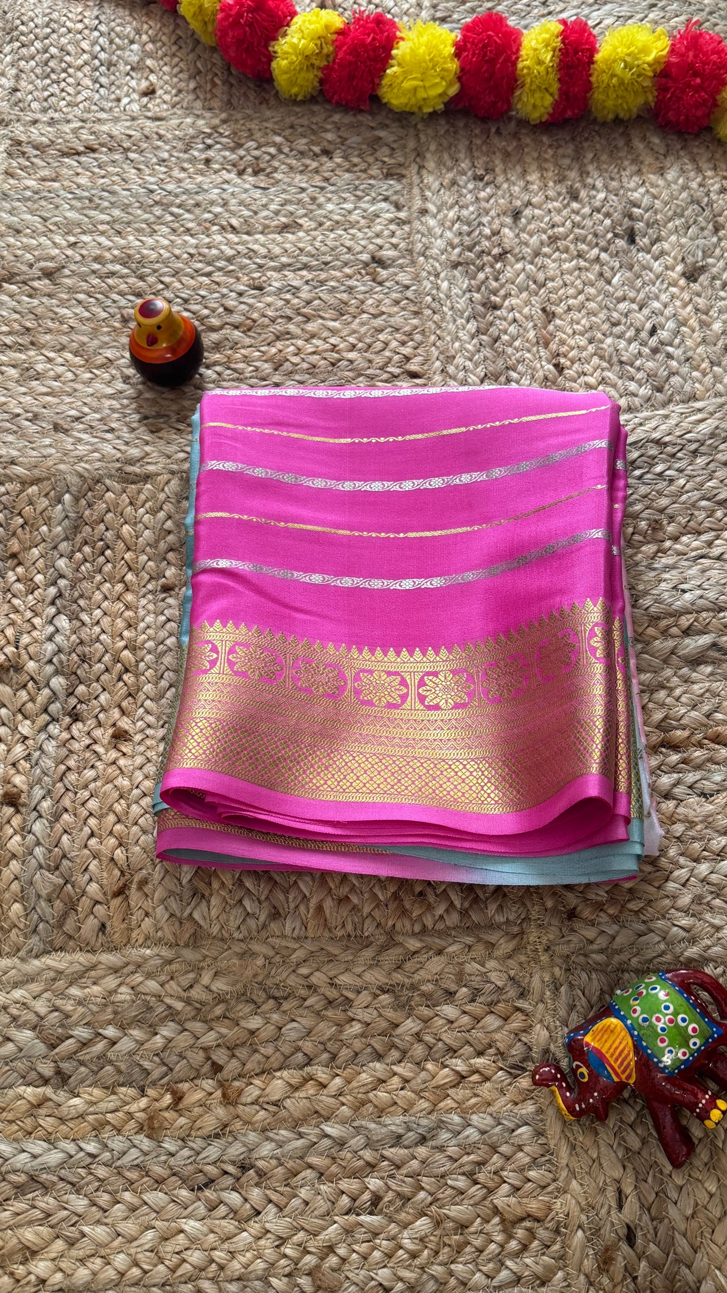 Pure Mysore Silk Sarees - Bespoke Brush Dyeing - Pink and Teal
