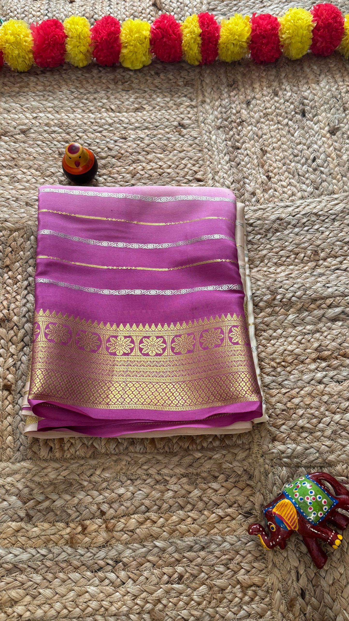 Pure Mysore Silk Sarees - Bespoke Brush Dyeing - Purple to Beige