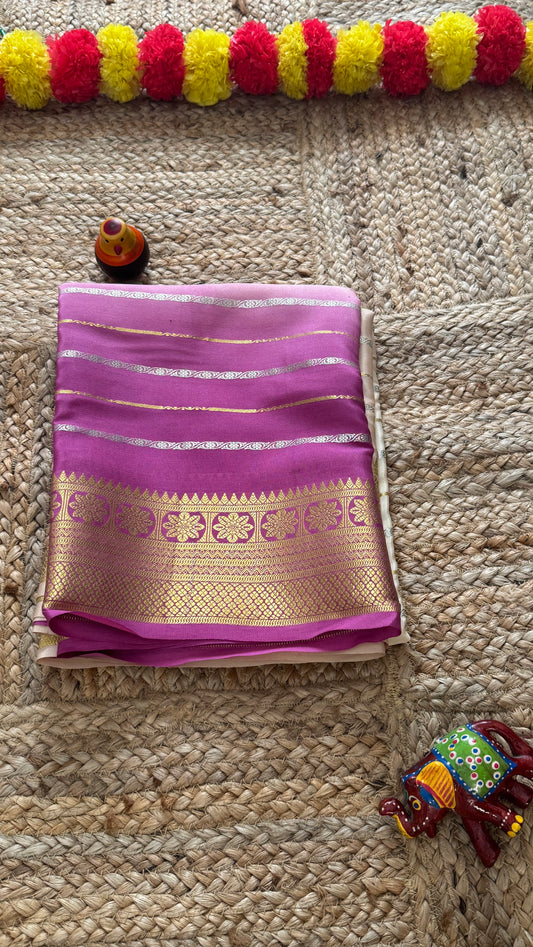 Pure Mysore Silk Sarees - Bespoke Brush Dyeing - Purple to Beige