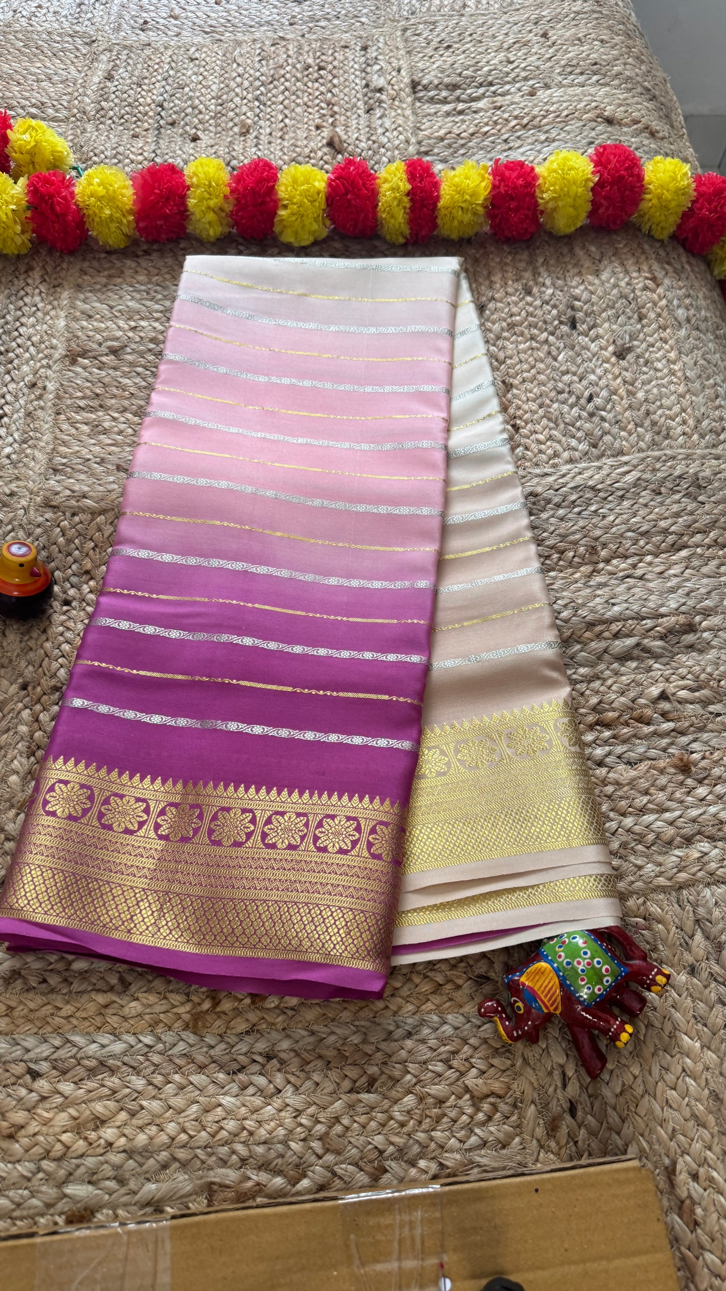 Pure Mysore Silk Sarees - Bespoke Brush Dyeing - Purple to Beige