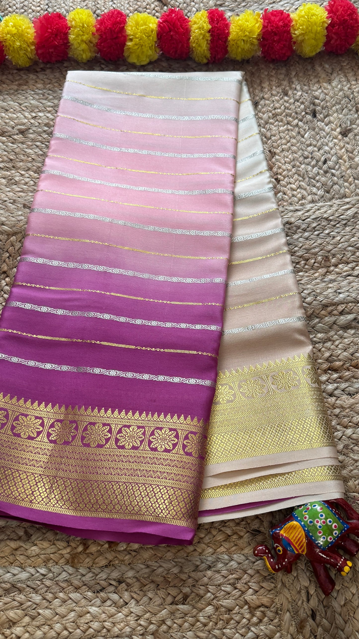 Pure Mysore Silk Sarees - Bespoke Brush Dyeing - Purple to Beige