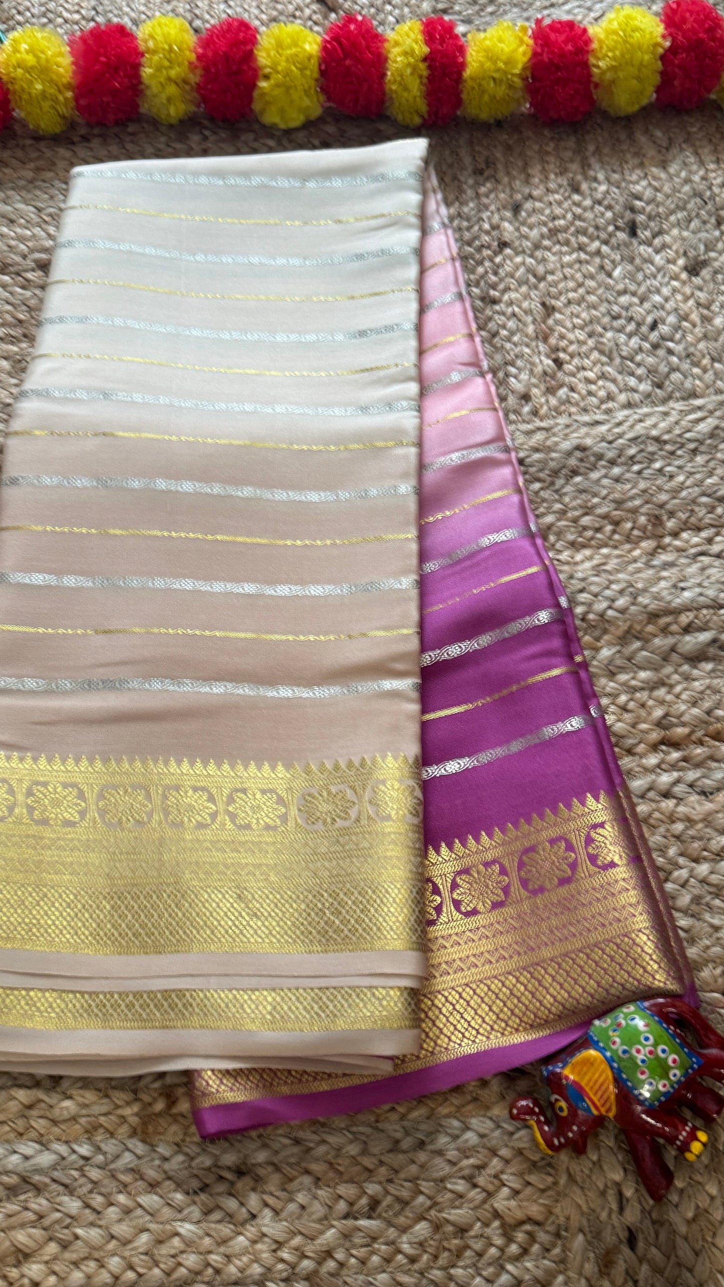 Pure Mysore Silk Sarees - Bespoke Brush Dyeing - Purple to Beige