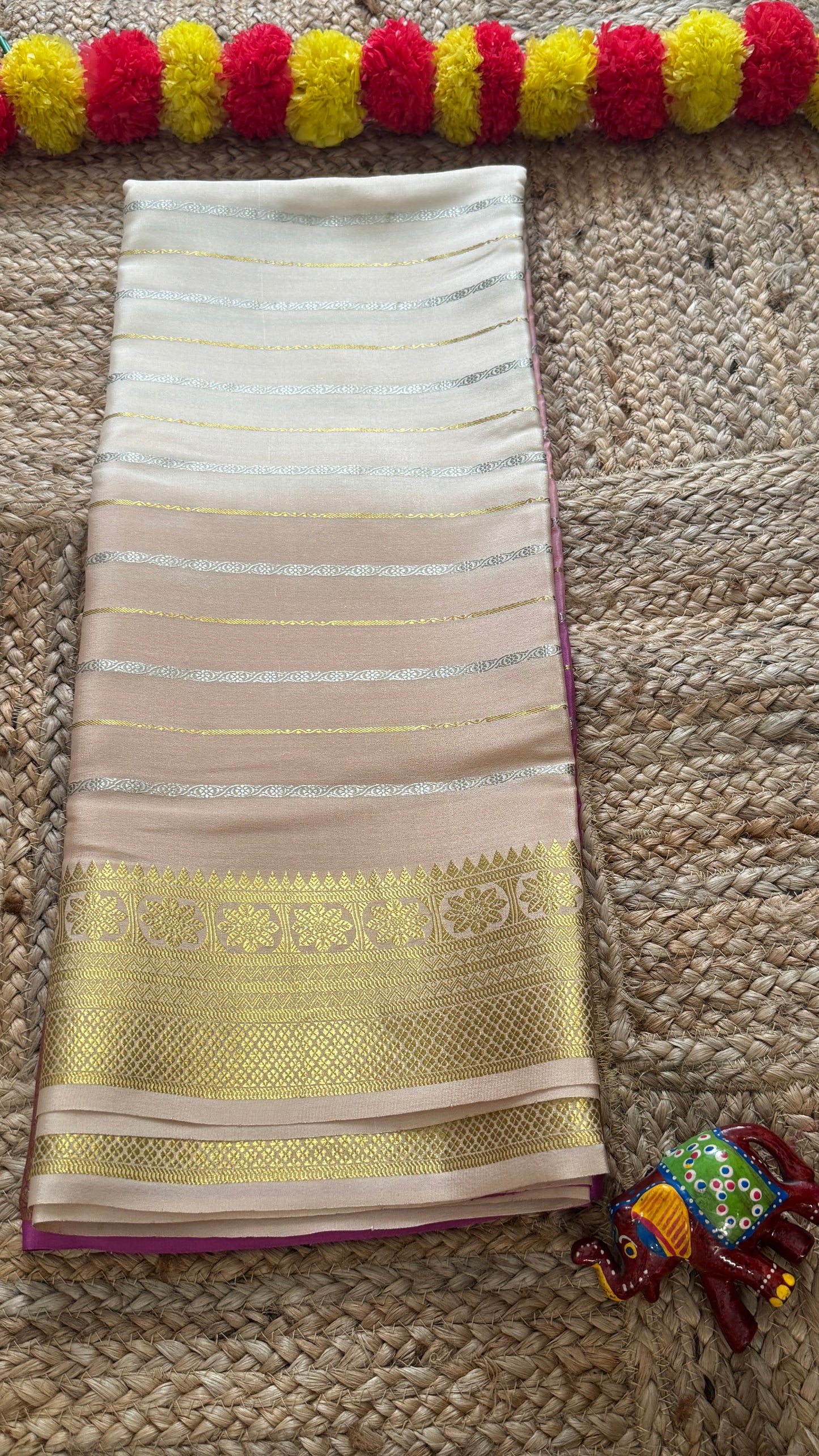 Pure Mysore Silk Sarees - Bespoke Brush Dyeing - Purple to Beige