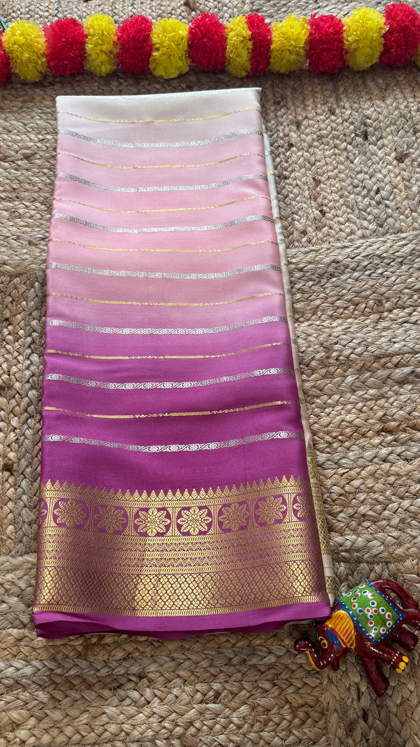 Pure Mysore Silk Sarees - Bespoke Brush Dyeing - Purple to Beige
