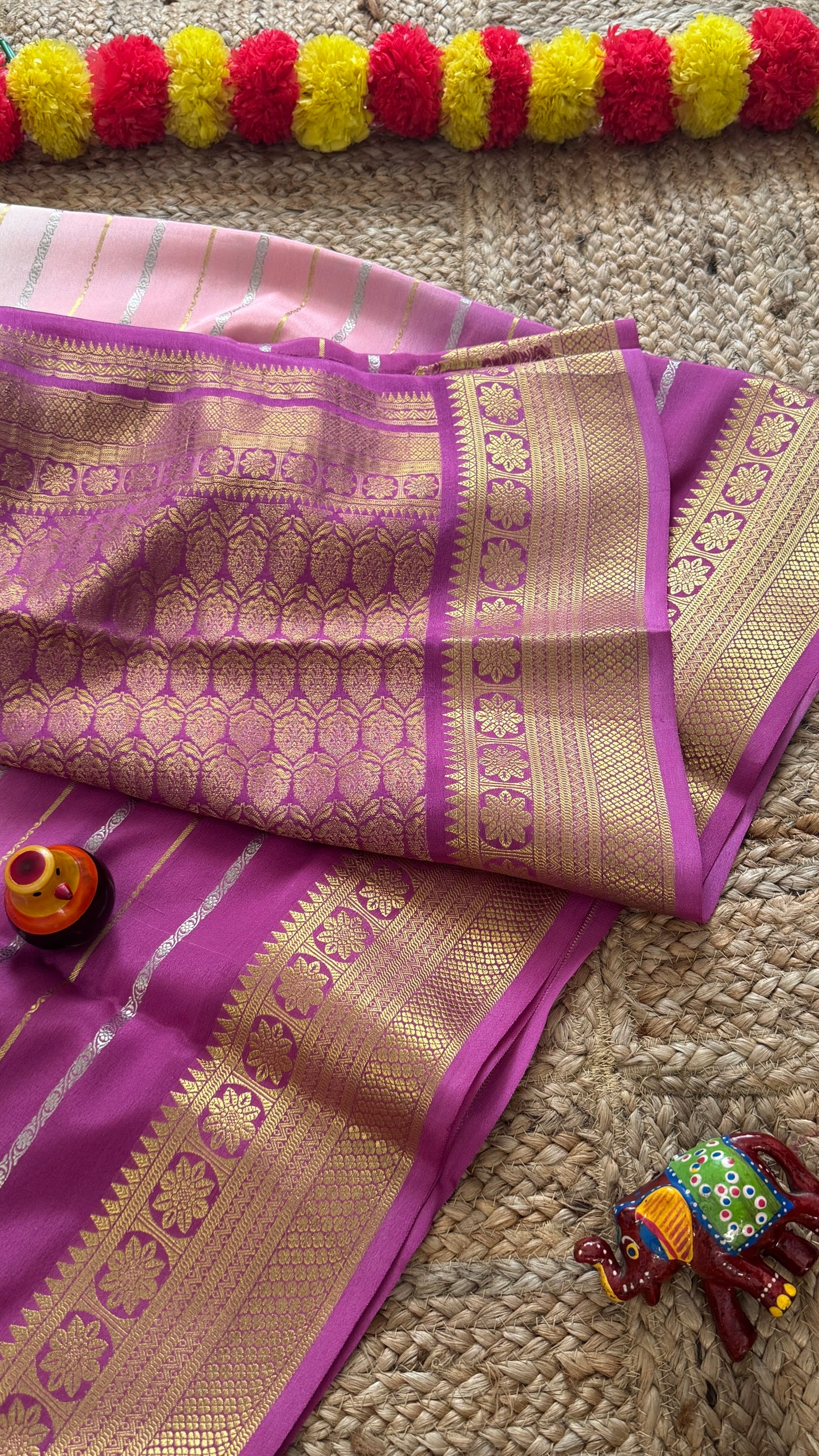 Pure Mysore Silk Sarees - Bespoke Brush Dyeing - Purple to Beige