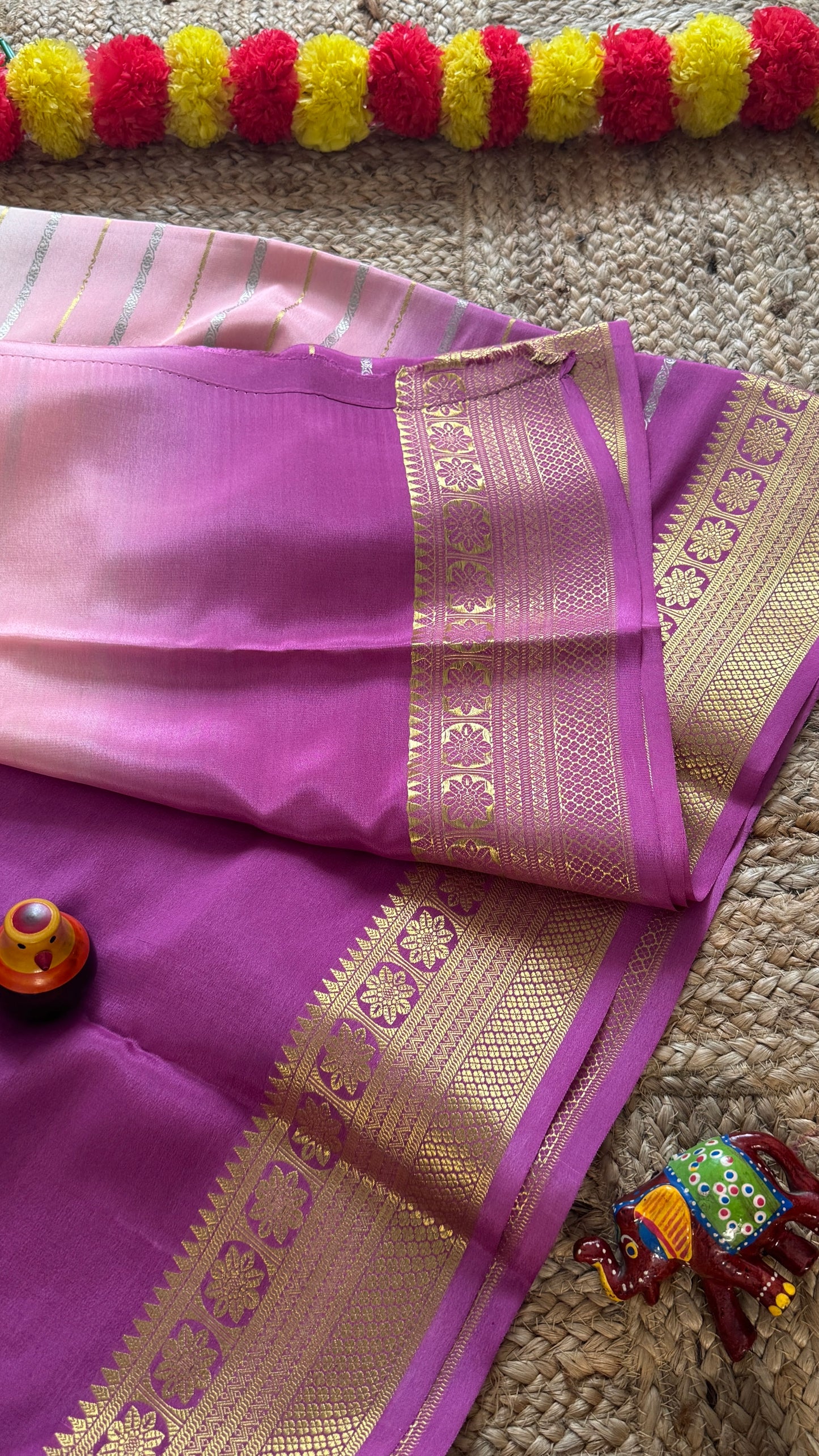 Pure Mysore Silk Sarees - Bespoke Brush Dyeing - Purple to Beige
