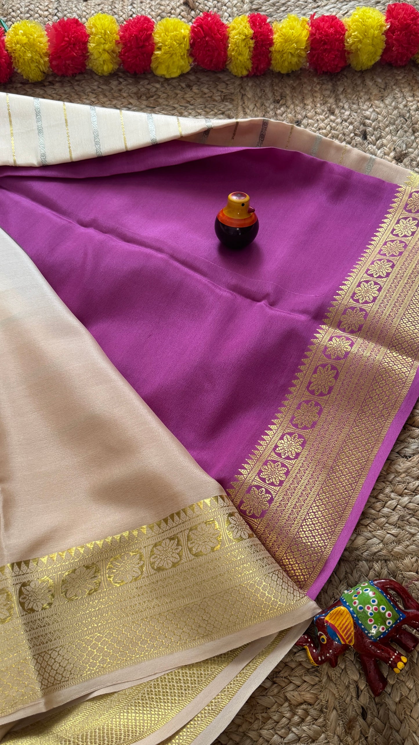 Pure Mysore Silk Sarees - Bespoke Brush Dyeing - Purple to Beige