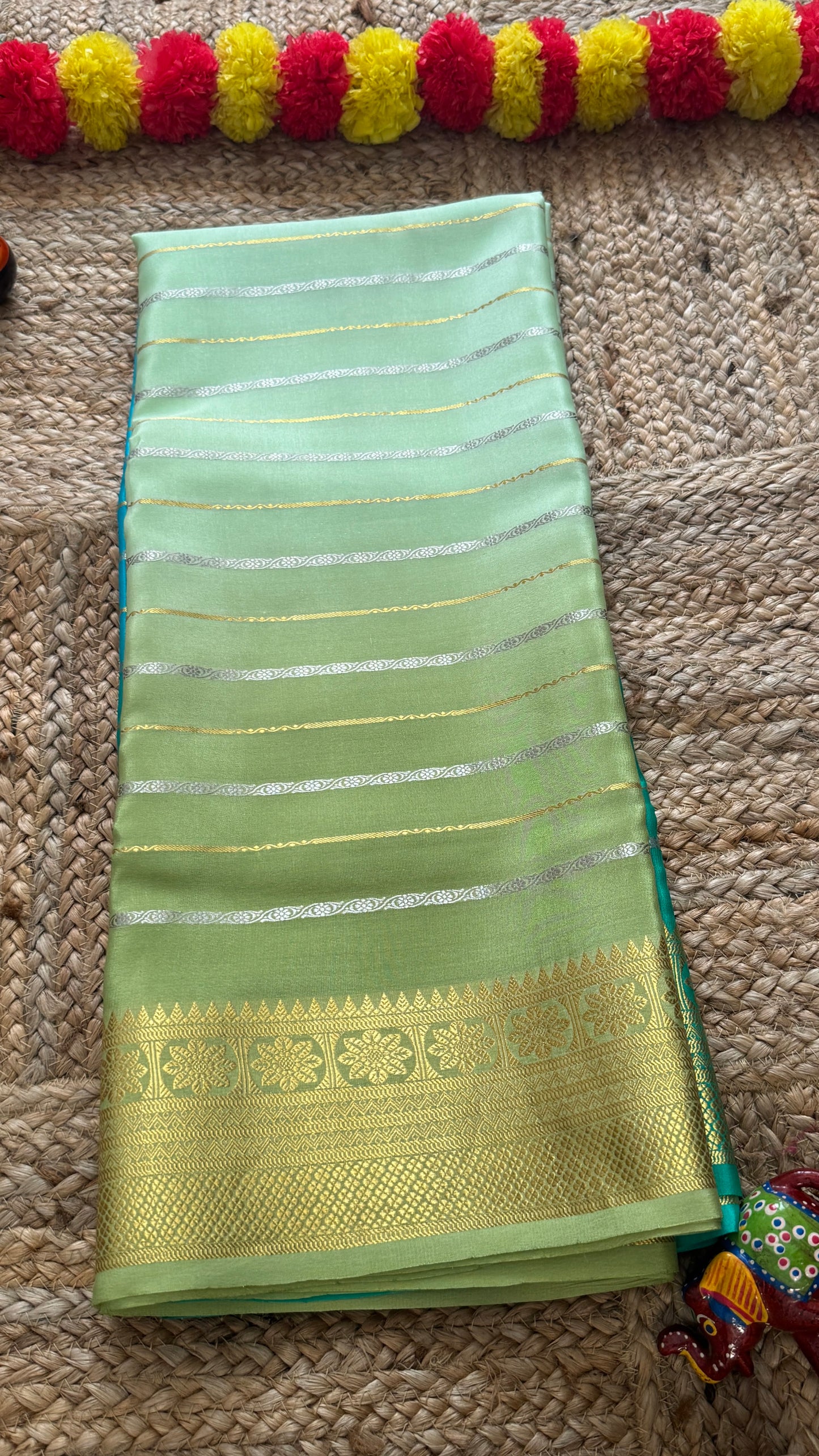 Pure Mysore Silk Sarees - Bespoke Brush Dyeing - Blue to Green