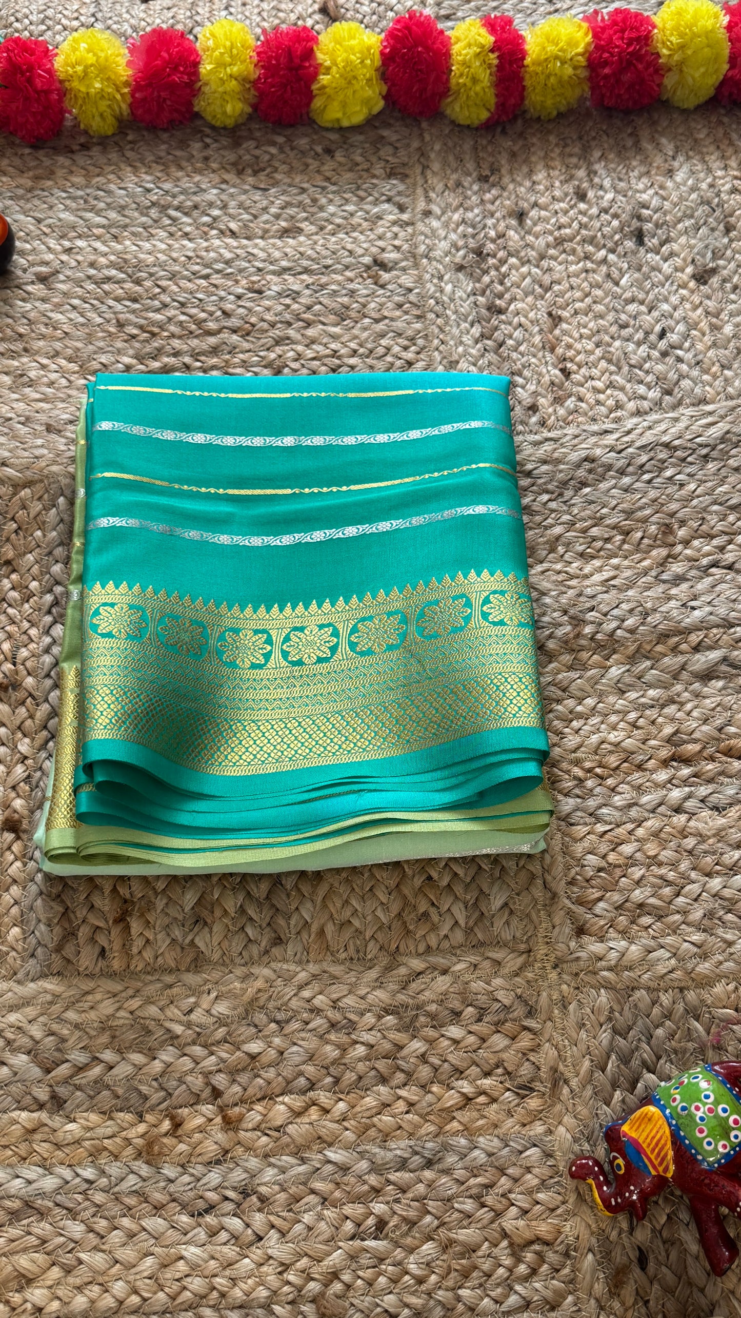 Pure Mysore Silk Sarees - Bespoke Brush Dyeing - Blue to Green