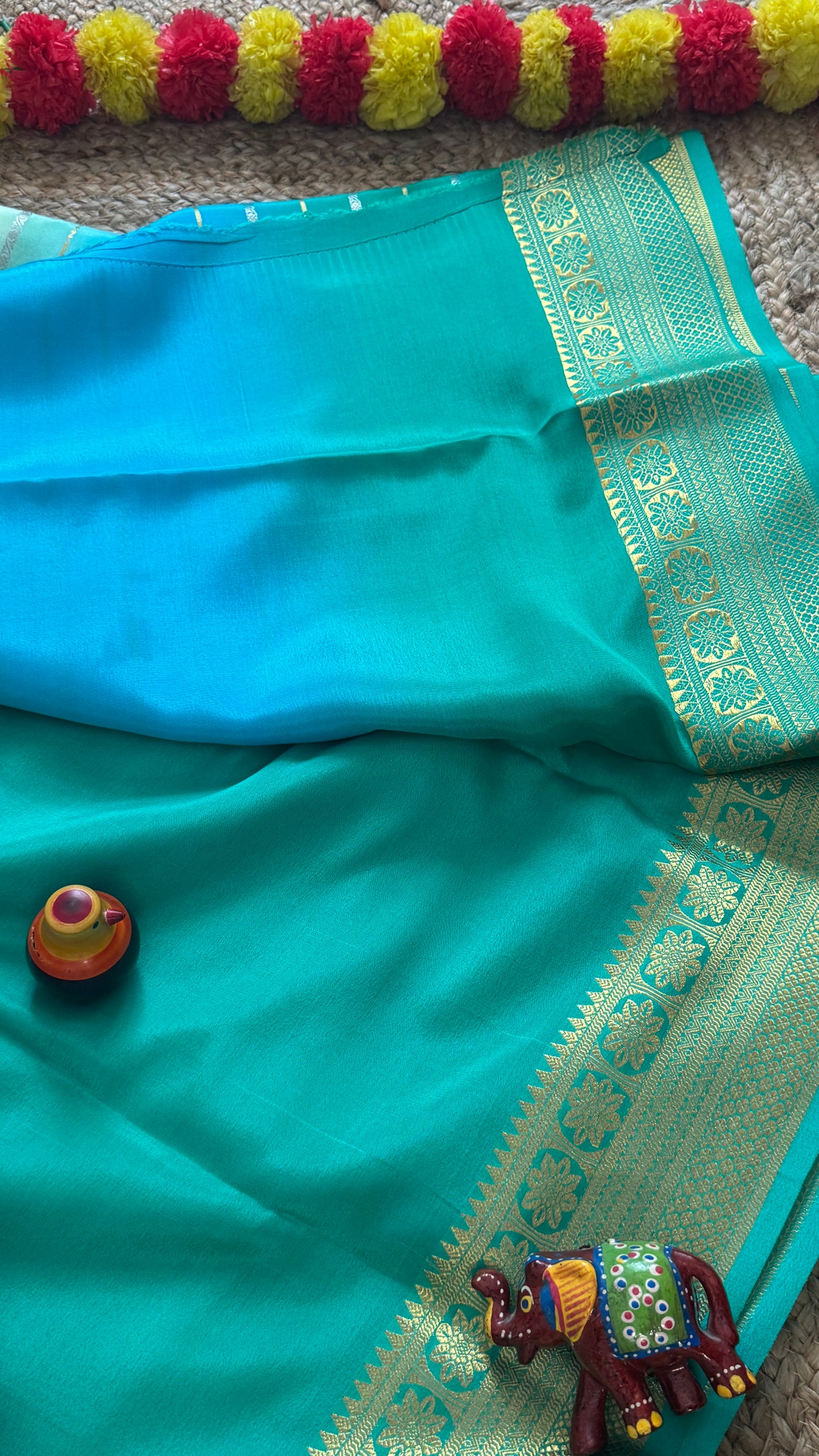Pure Mysore Silk Sarees - Bespoke Brush Dyeing - Blue to Green