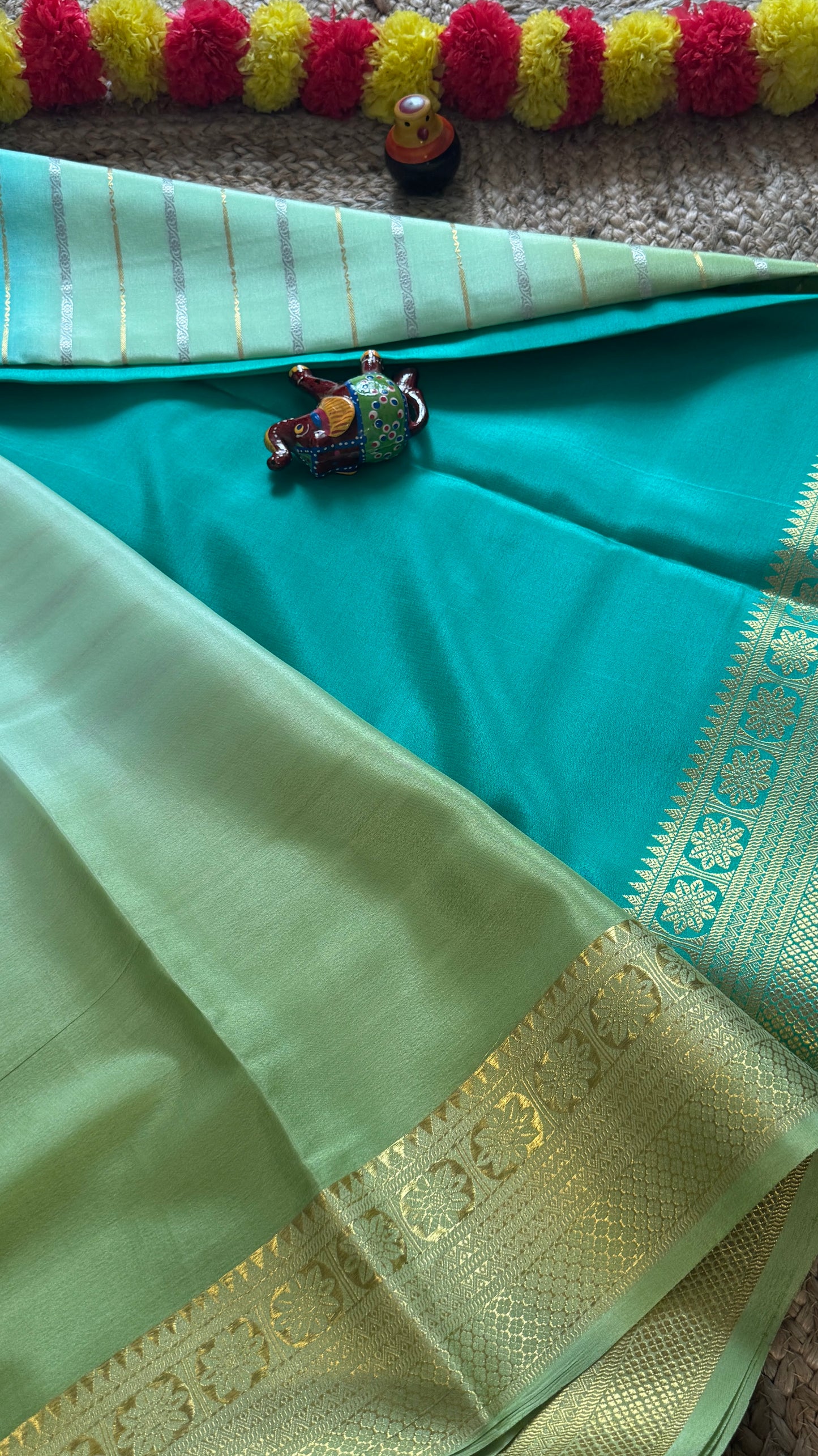 Pure Mysore Silk Sarees - Bespoke Brush Dyeing - Blue to Green