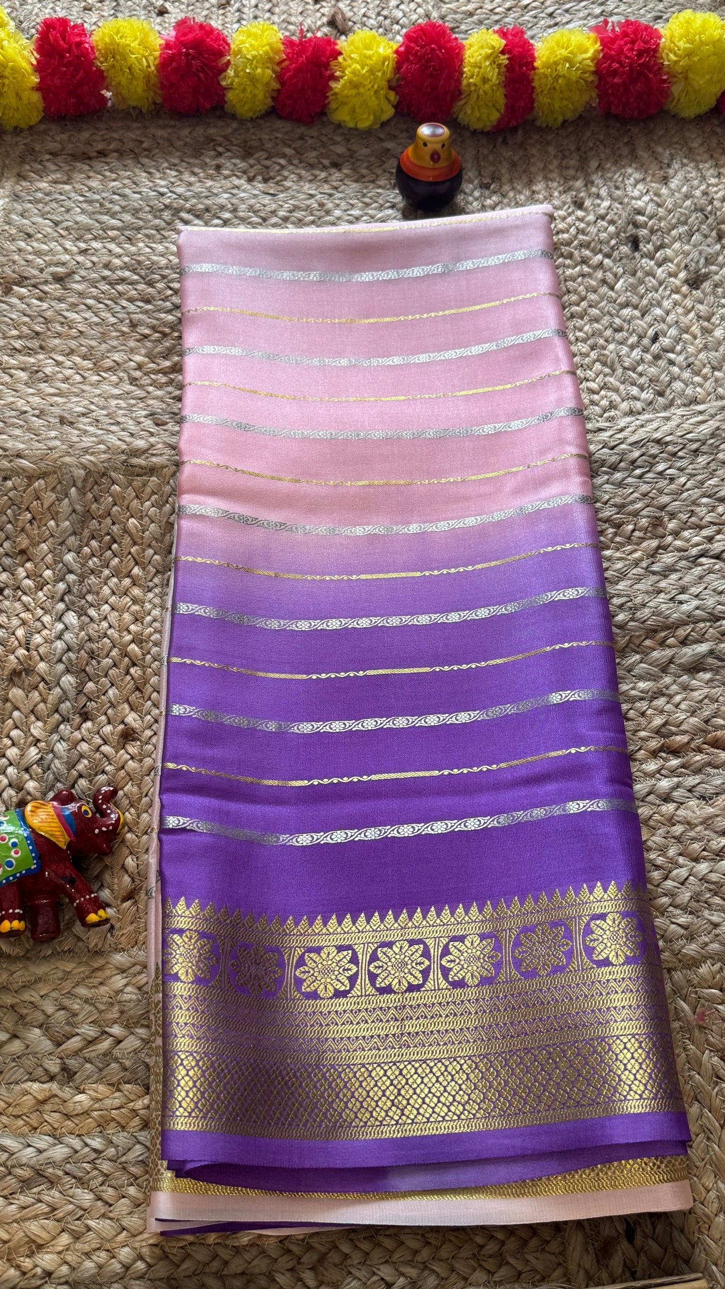 Pure Mysore Silk Sarees - Bespoke Brush Dyeing - Purple to Pink