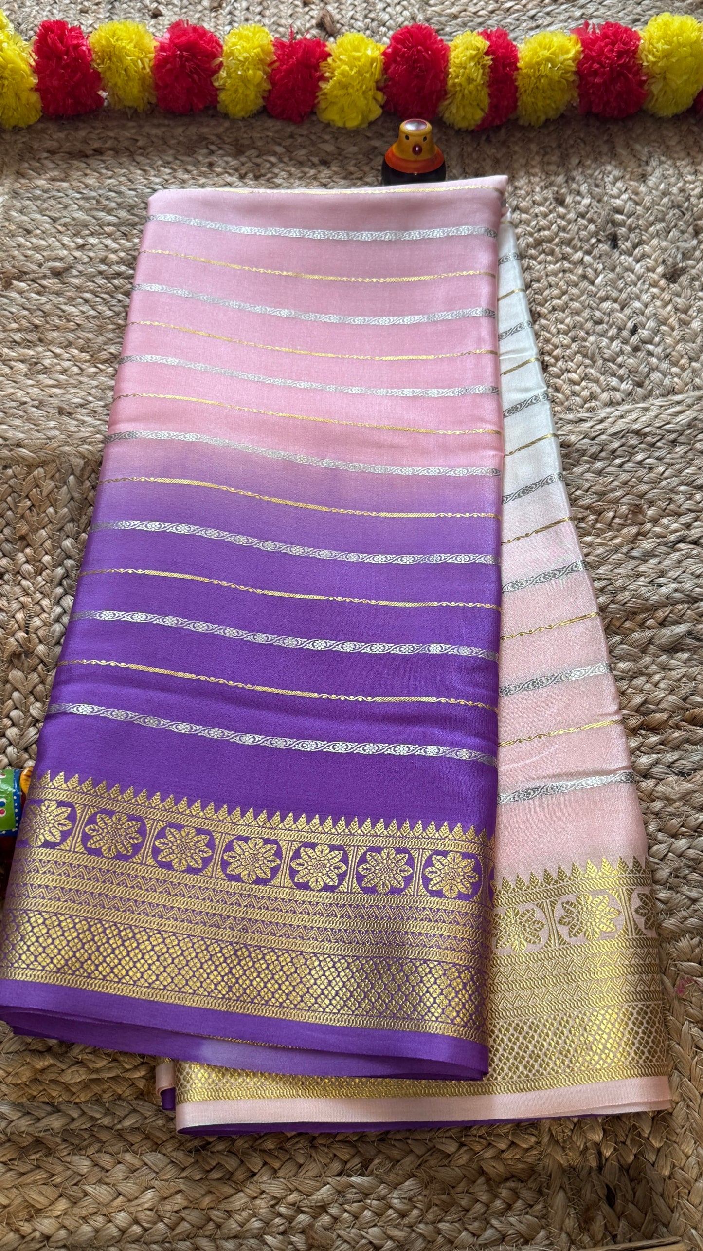 Pure Mysore Silk Sarees - Bespoke Brush Dyeing - Purple to Pink