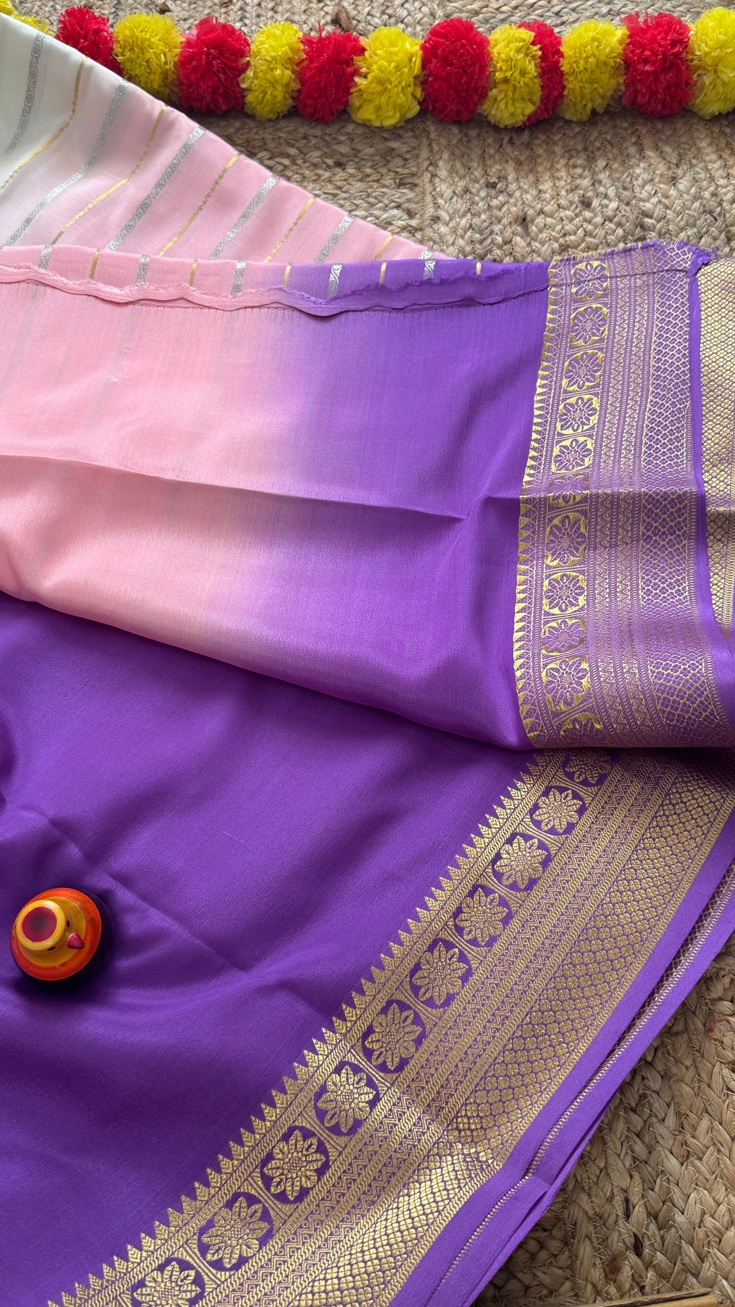 Pure Mysore Silk Sarees - Bespoke Brush Dyeing - Purple to Pink