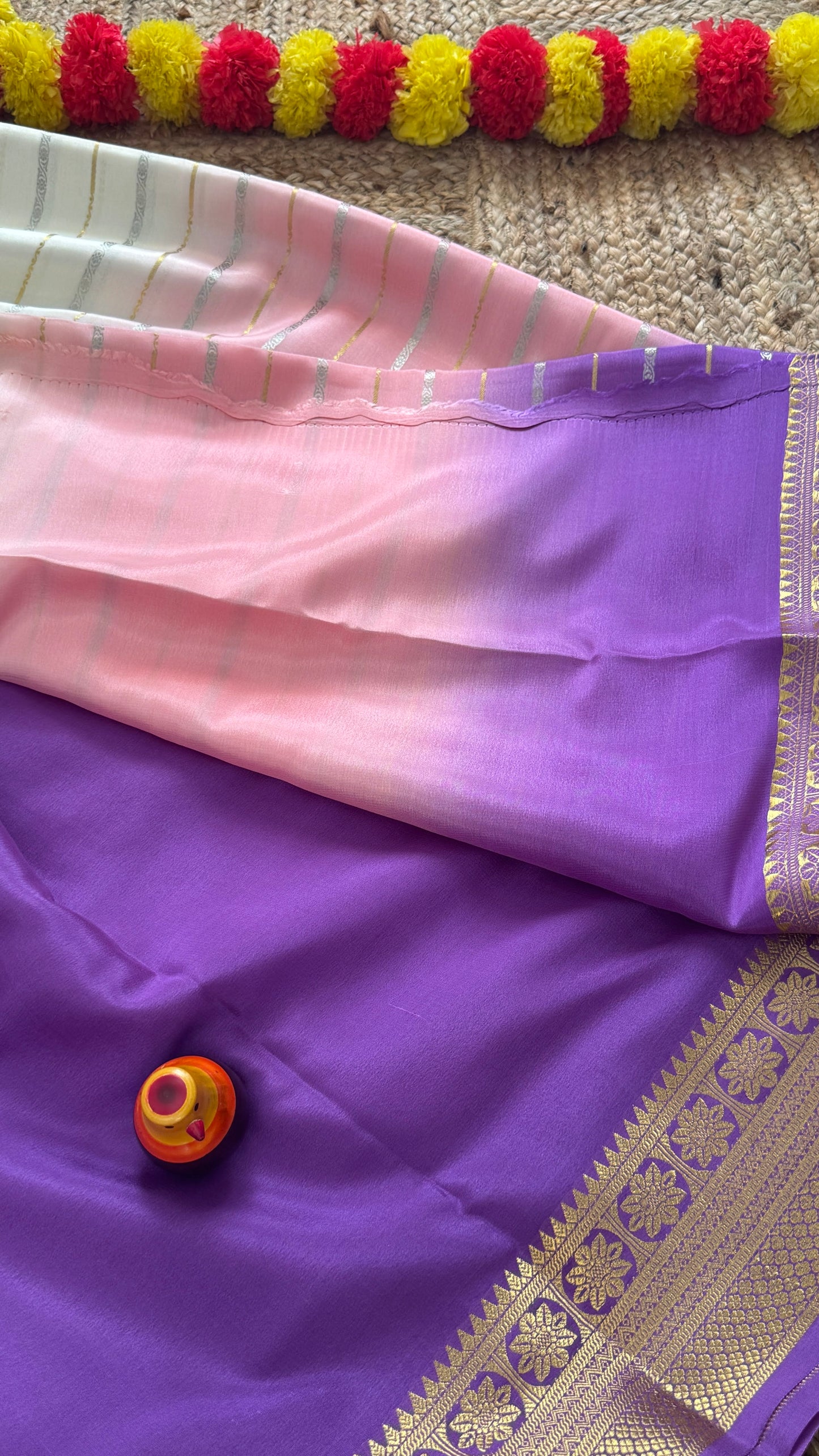 Pure Mysore Silk Sarees - Bespoke Brush Dyeing - Purple to Pink