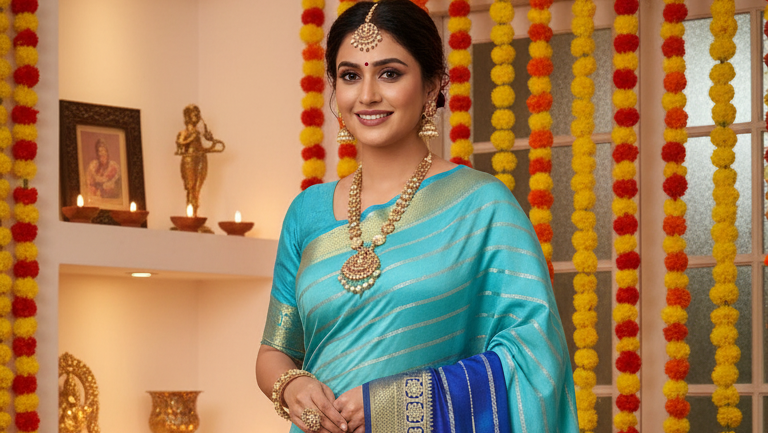 Pure Mysore Silk Sarees - Bespoke Brush Dyeing - Dark Blue and Light Blue