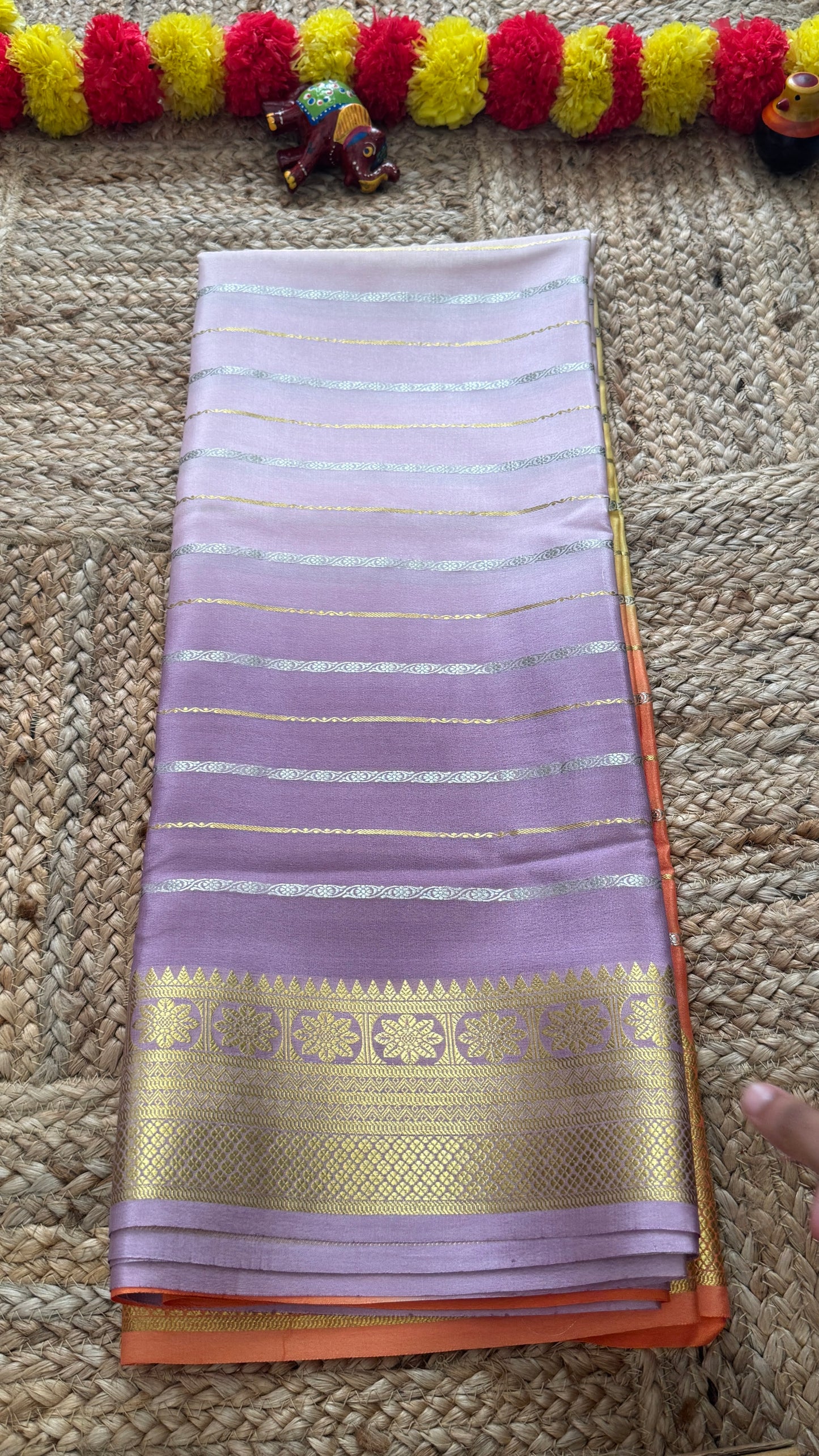 Pure Mysore Silk Sarees - Bespoke Brush Dyeing - Lavendar to Orange