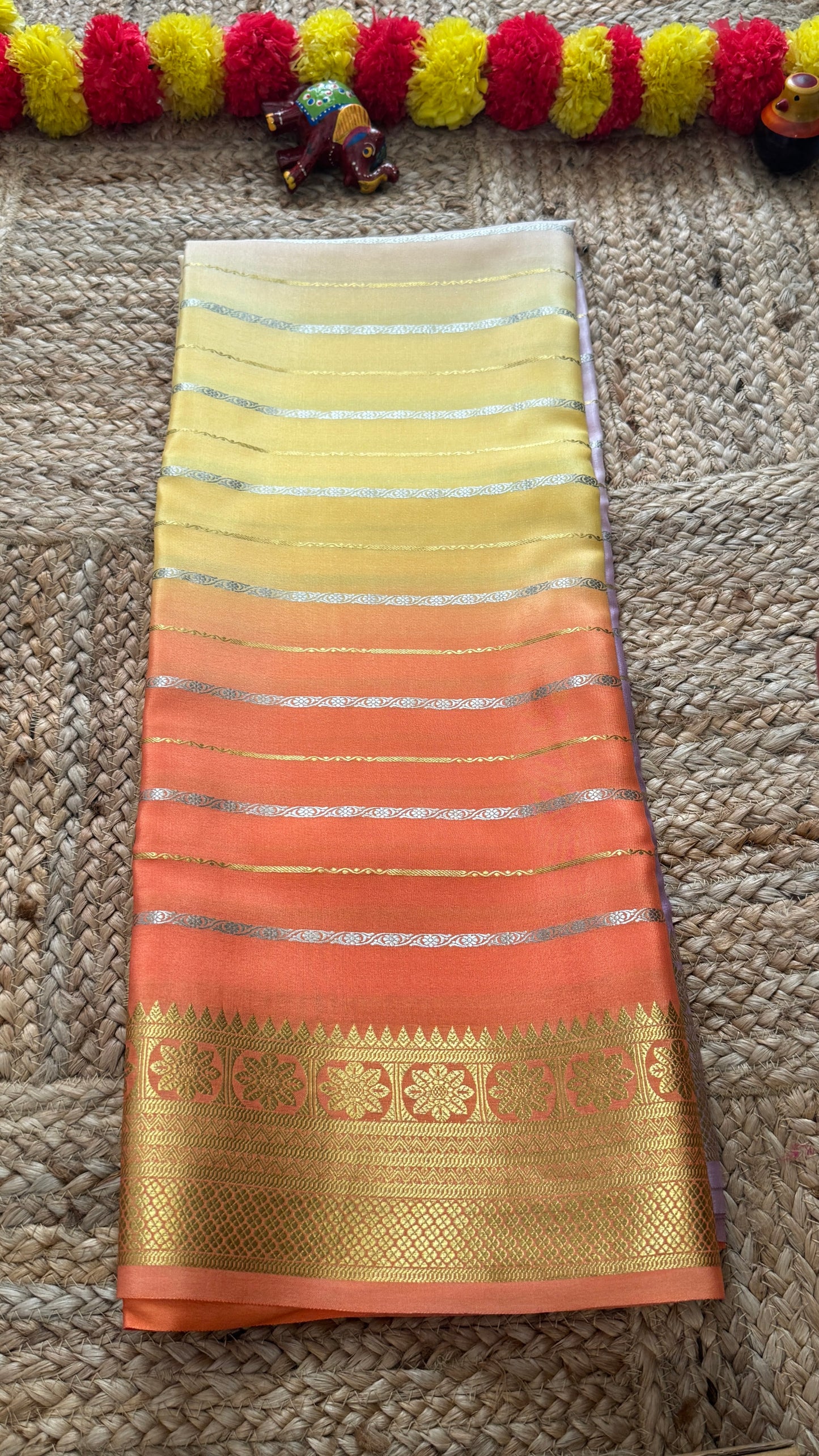 Pure Mysore Silk Sarees - Bespoke Brush Dyeing - Lavendar to Orange