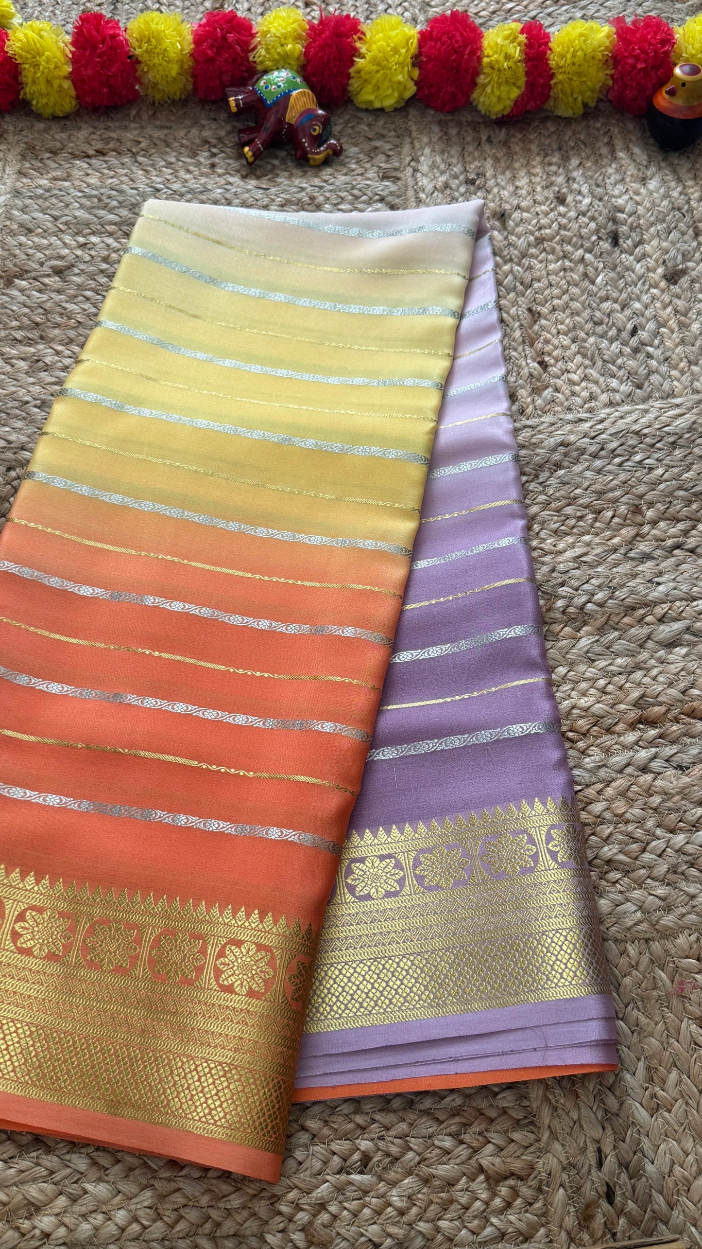 Pure Mysore Silk Sarees - Bespoke Brush Dyeing - Lavendar to Orange