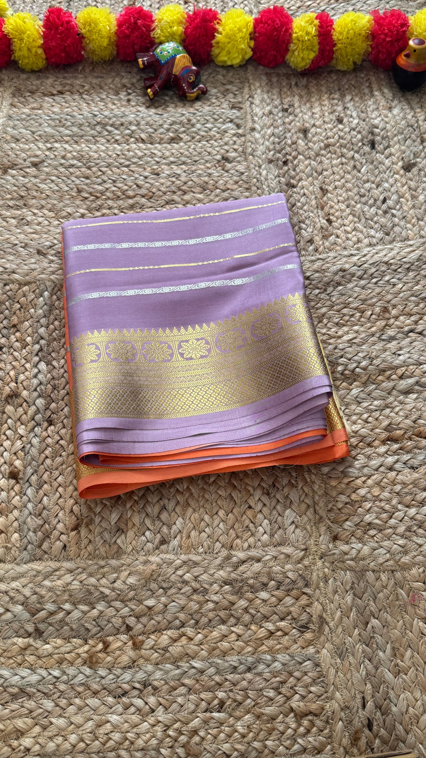 Pure Mysore Silk Sarees - Bespoke Brush Dyeing - Lavendar to Orange