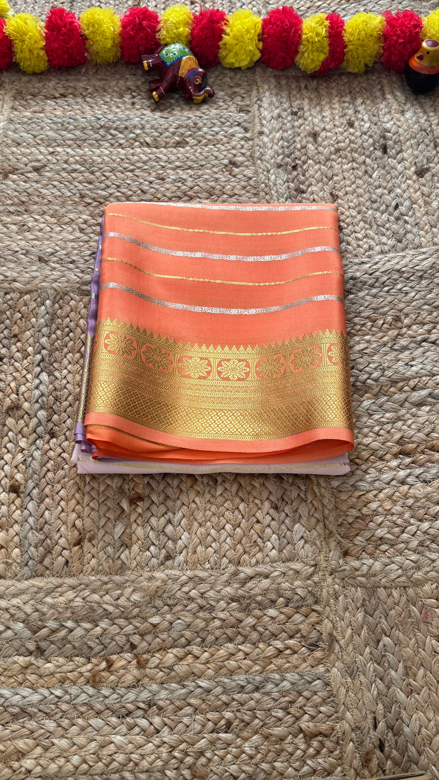 Pure Mysore Silk Sarees - Bespoke Brush Dyeing - Lavendar to Orange