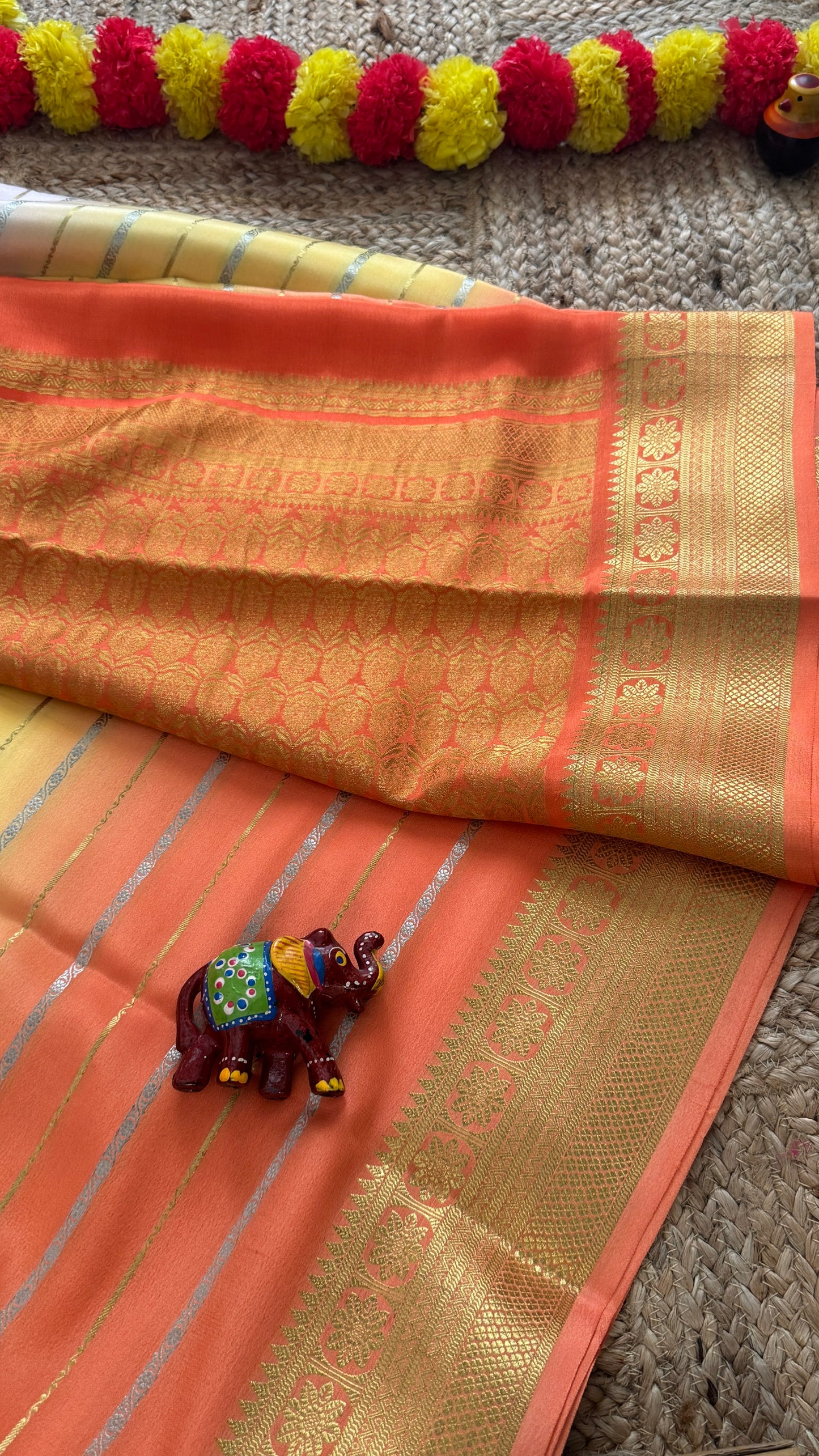 Pure Mysore Silk Sarees - Bespoke Brush Dyeing - Lavendar to Orange