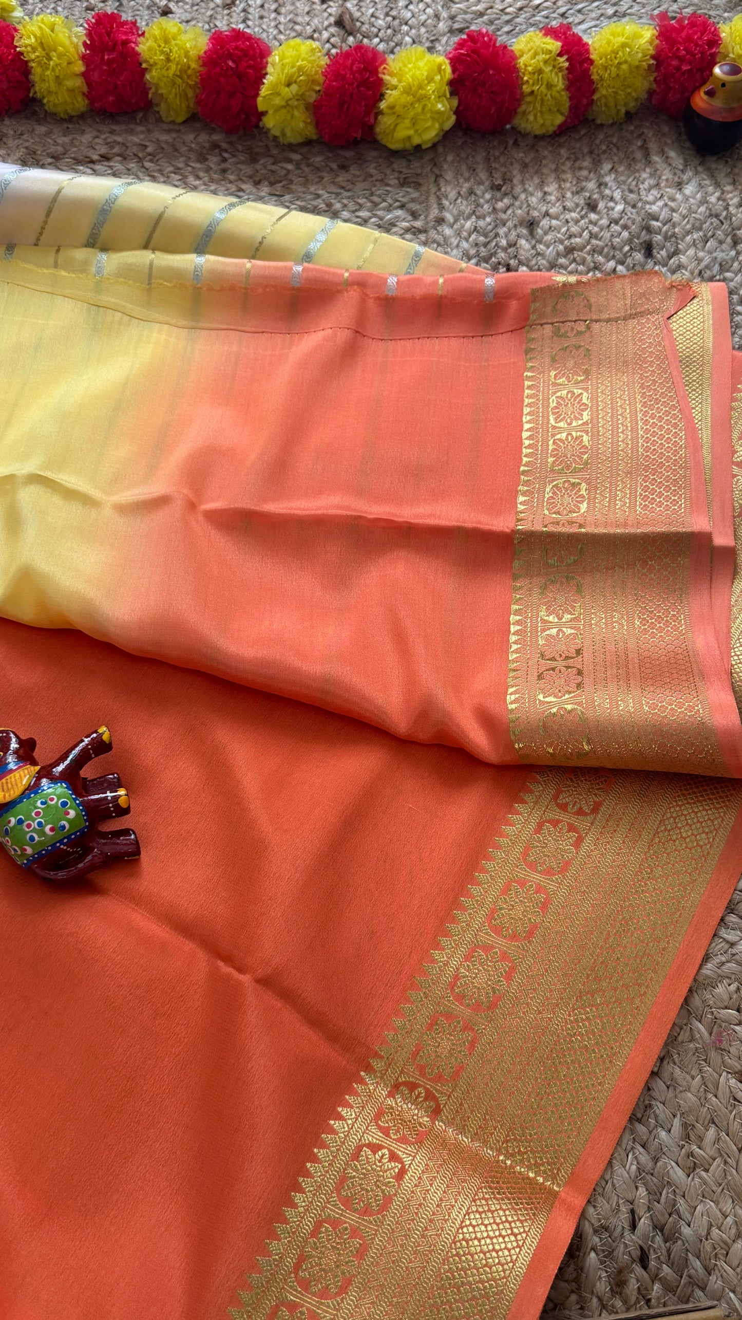 Pure Mysore Silk Sarees - Bespoke Brush Dyeing - Lavendar to Orange