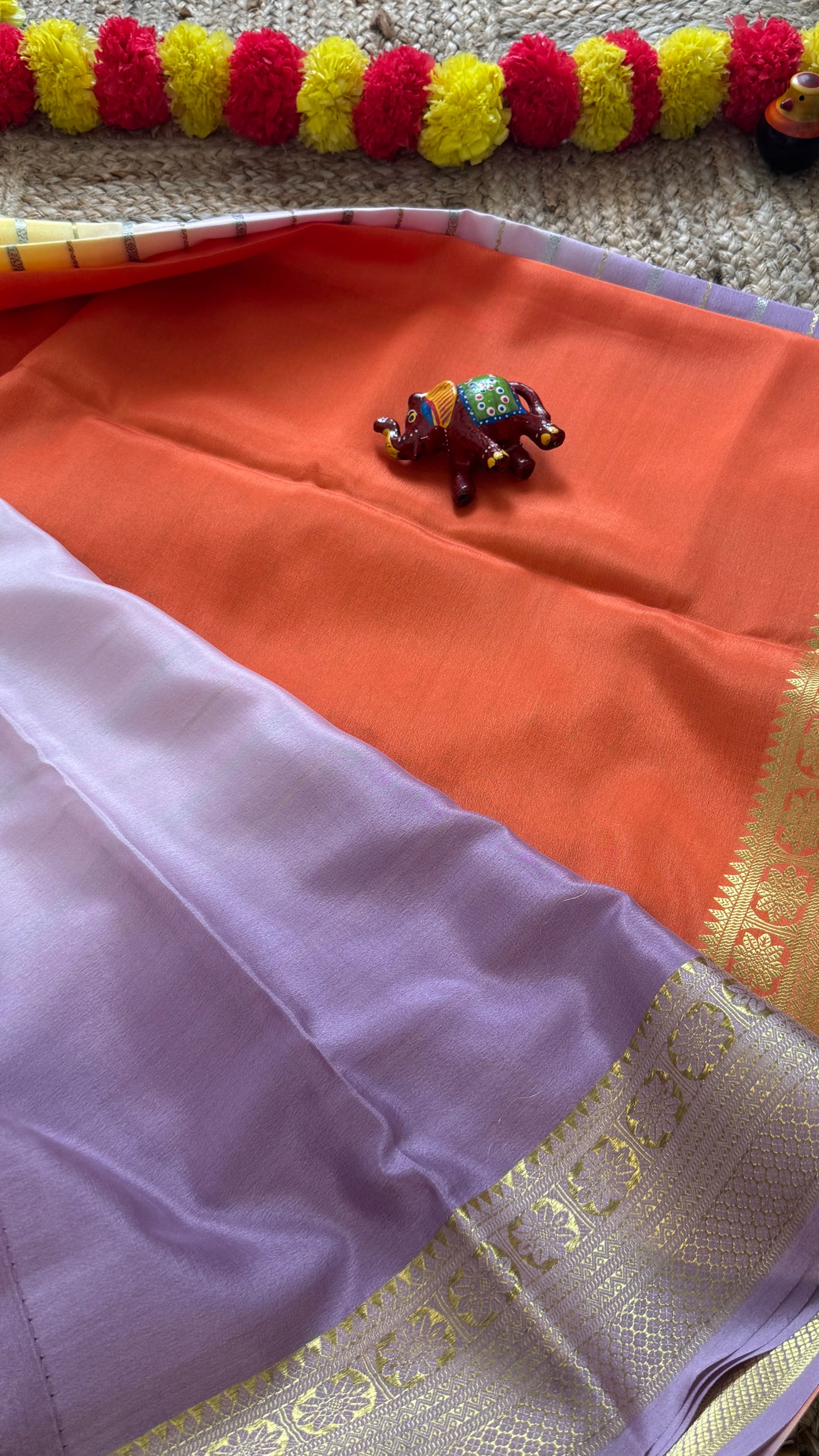 Pure Mysore Silk Sarees - Bespoke Brush Dyeing - Lavendar to Orange