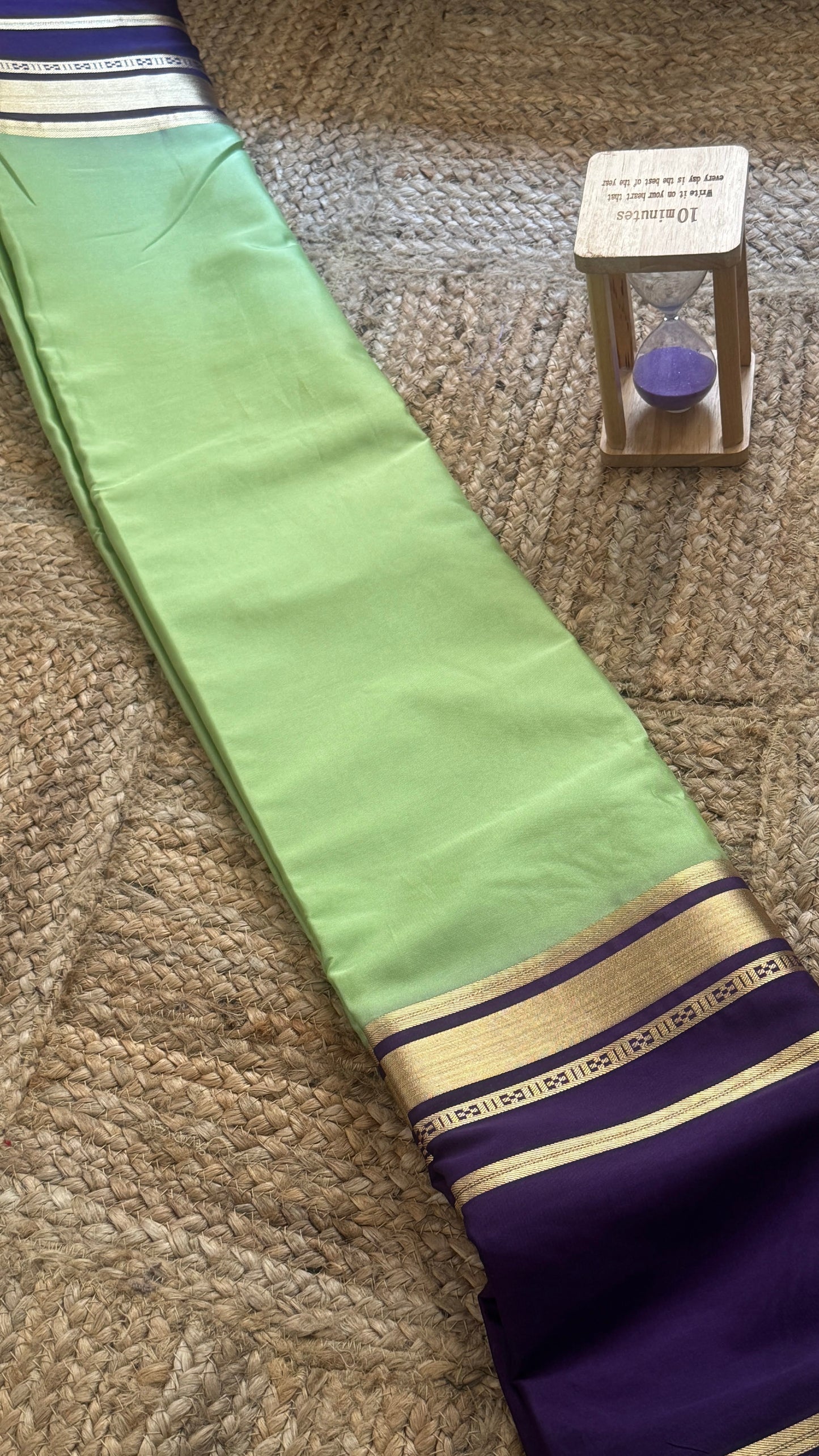 Semi Silk Saree - Bentex Boarder Parrot Green and Navy Blue